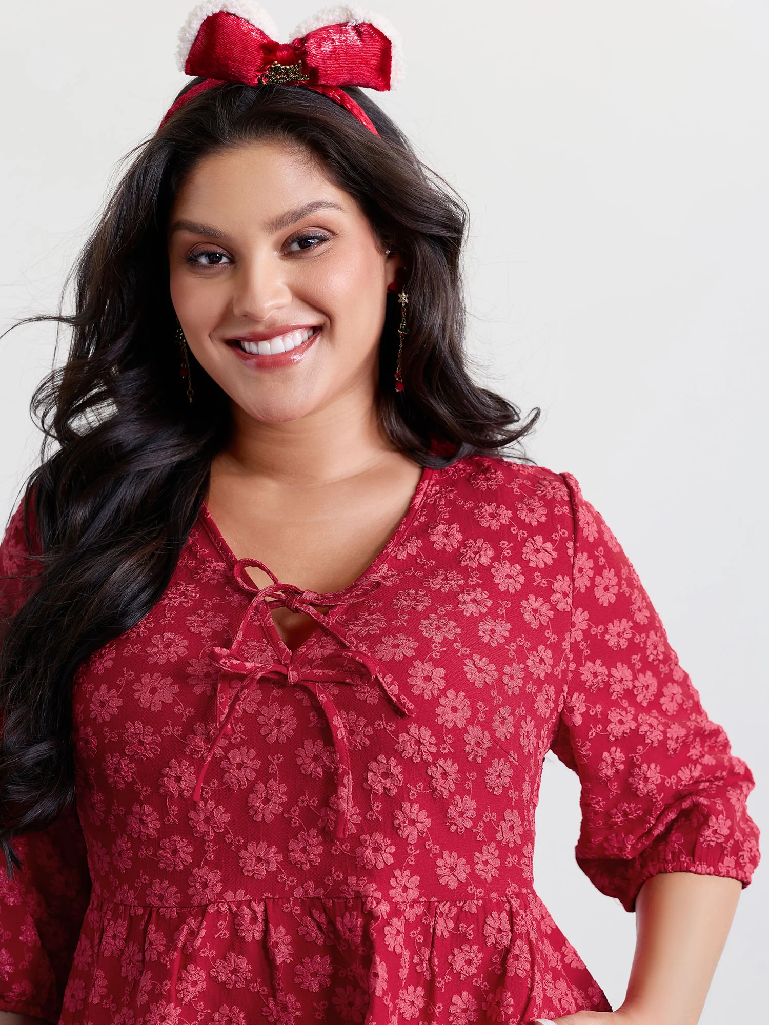 Bowknot Jacquard Stretchy Waist Knee-Length Dress