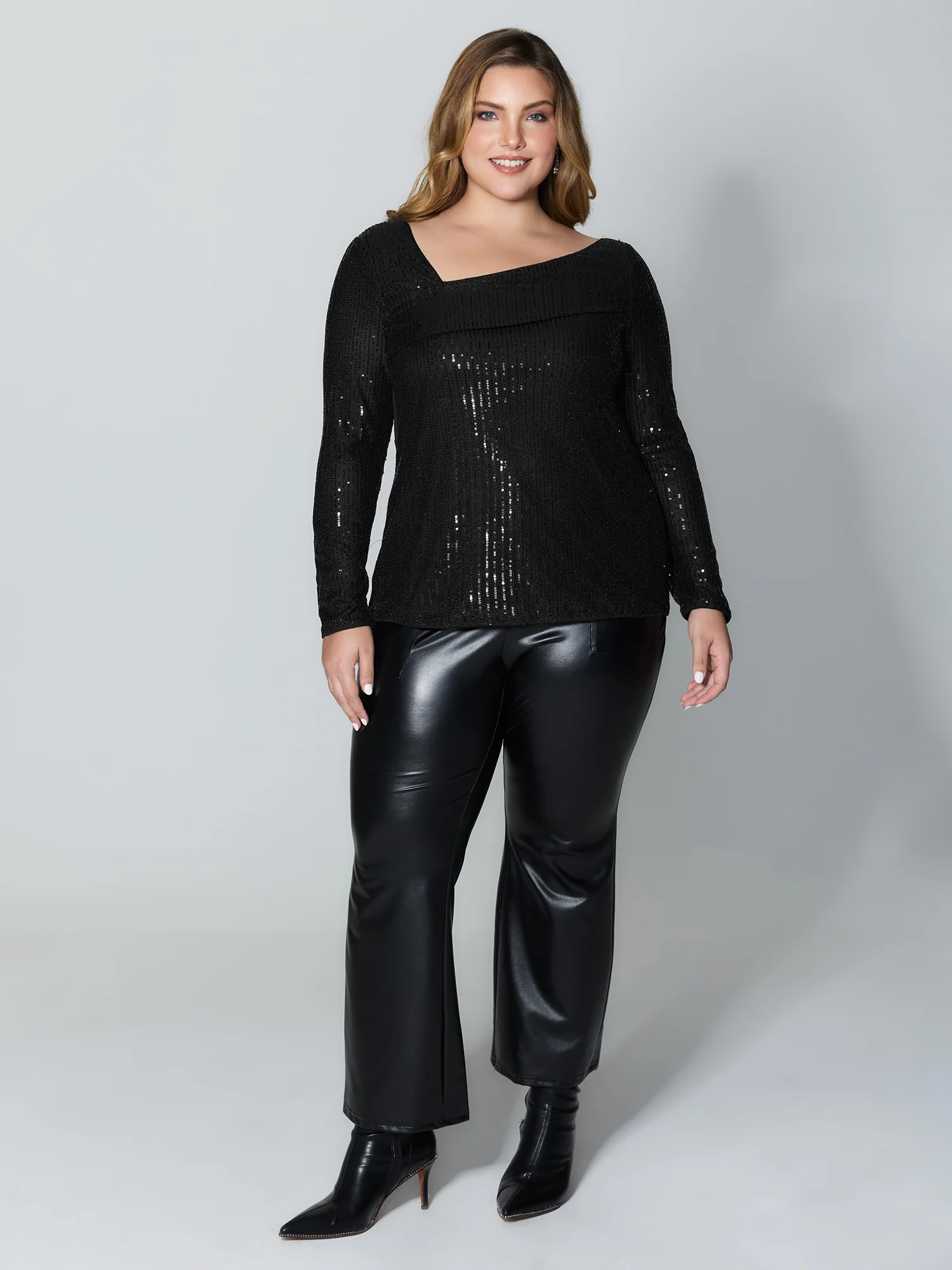 Sparkly Sequin Asymmetrical Neckline Blouse
