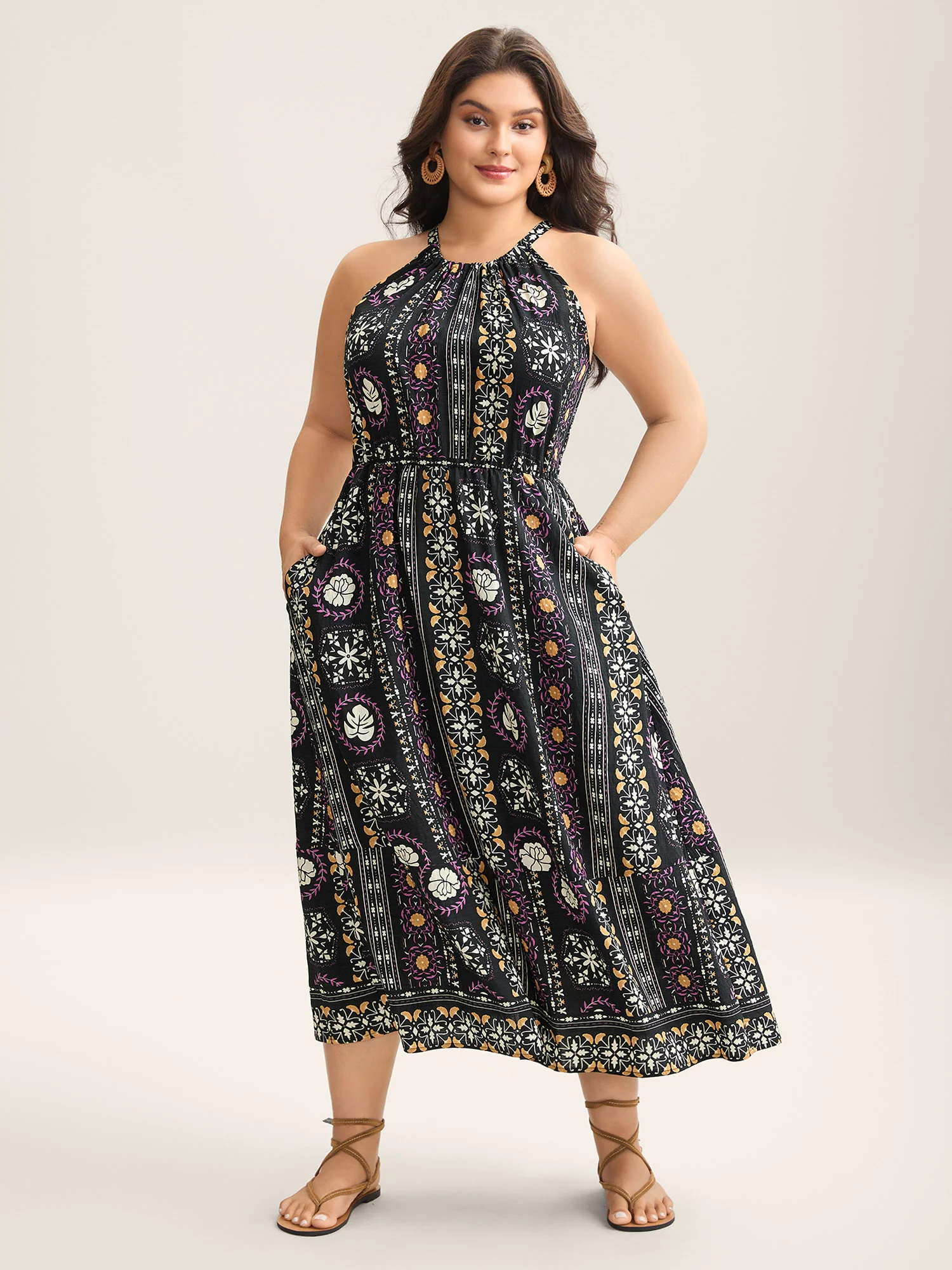 Rayon Tropical Boho Print Stretchy Maxi Dress