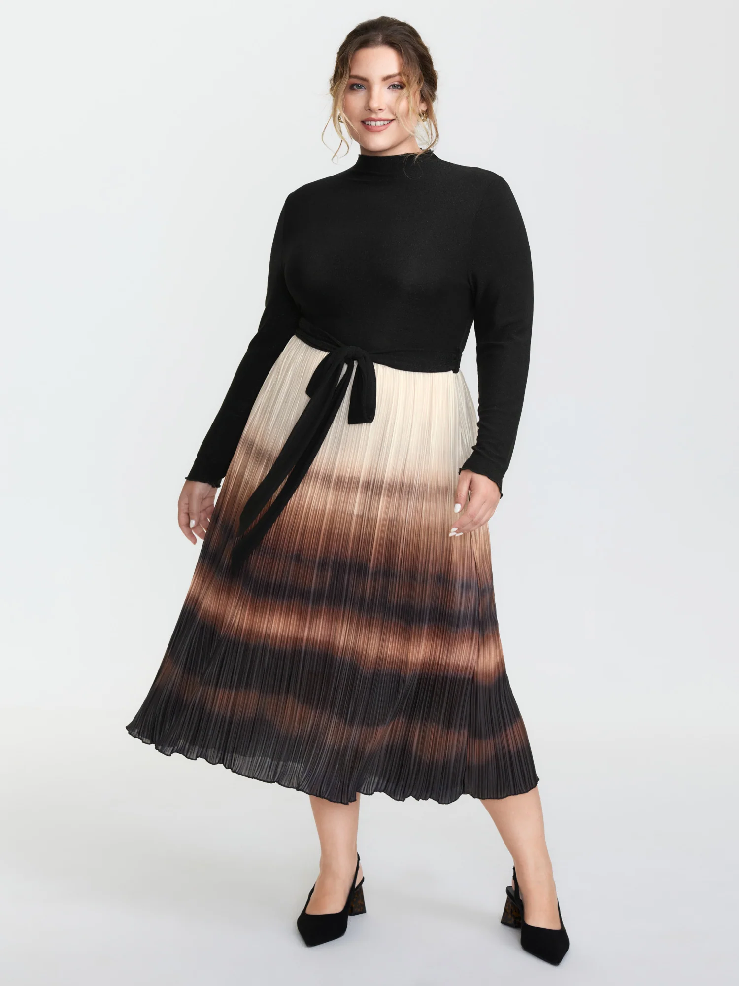 Stretchy Slit Sleeve Waist-Tie Maxi Dress