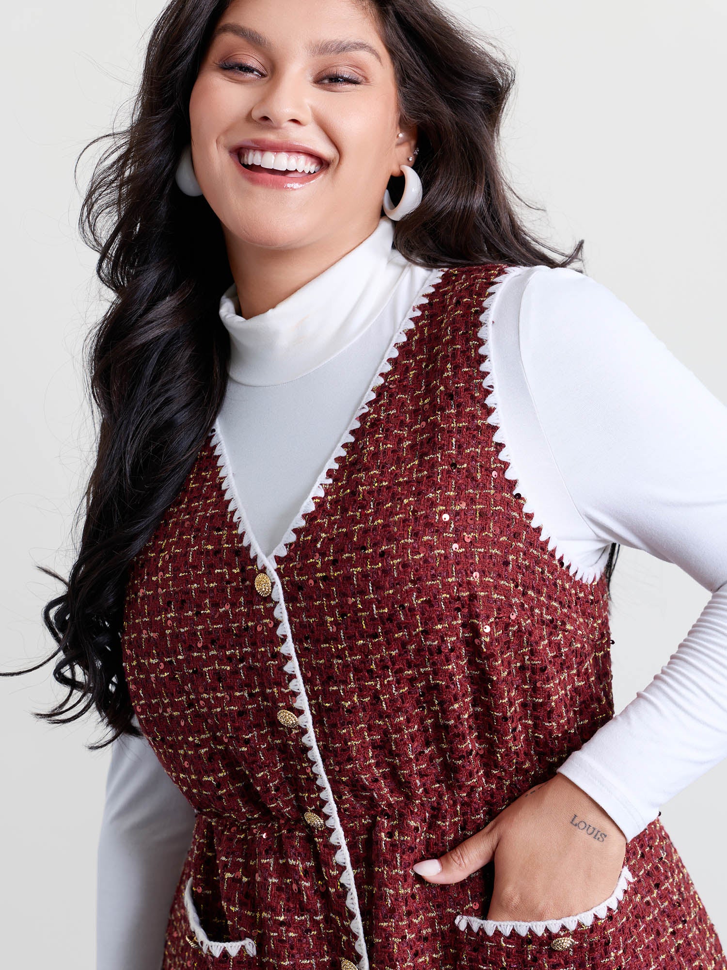 Holiday Tweed Contrast Edge Mini Dress