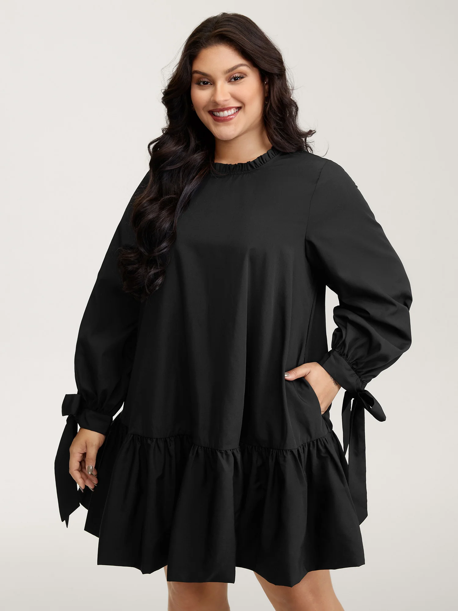 Sleeve-Tie Relaxed-Fit Knee-Length Dress