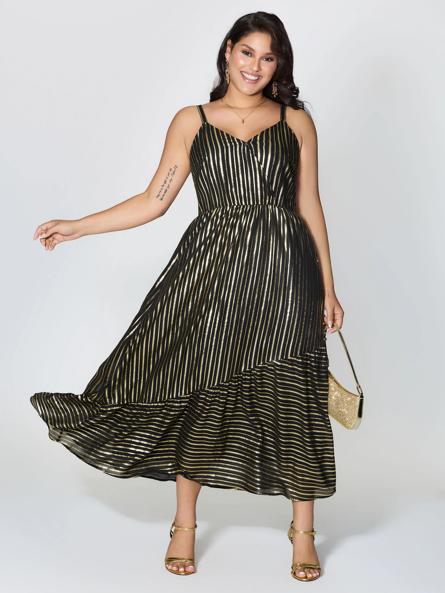 Shimmery Adjustable Gold Stamped Maxi Dress