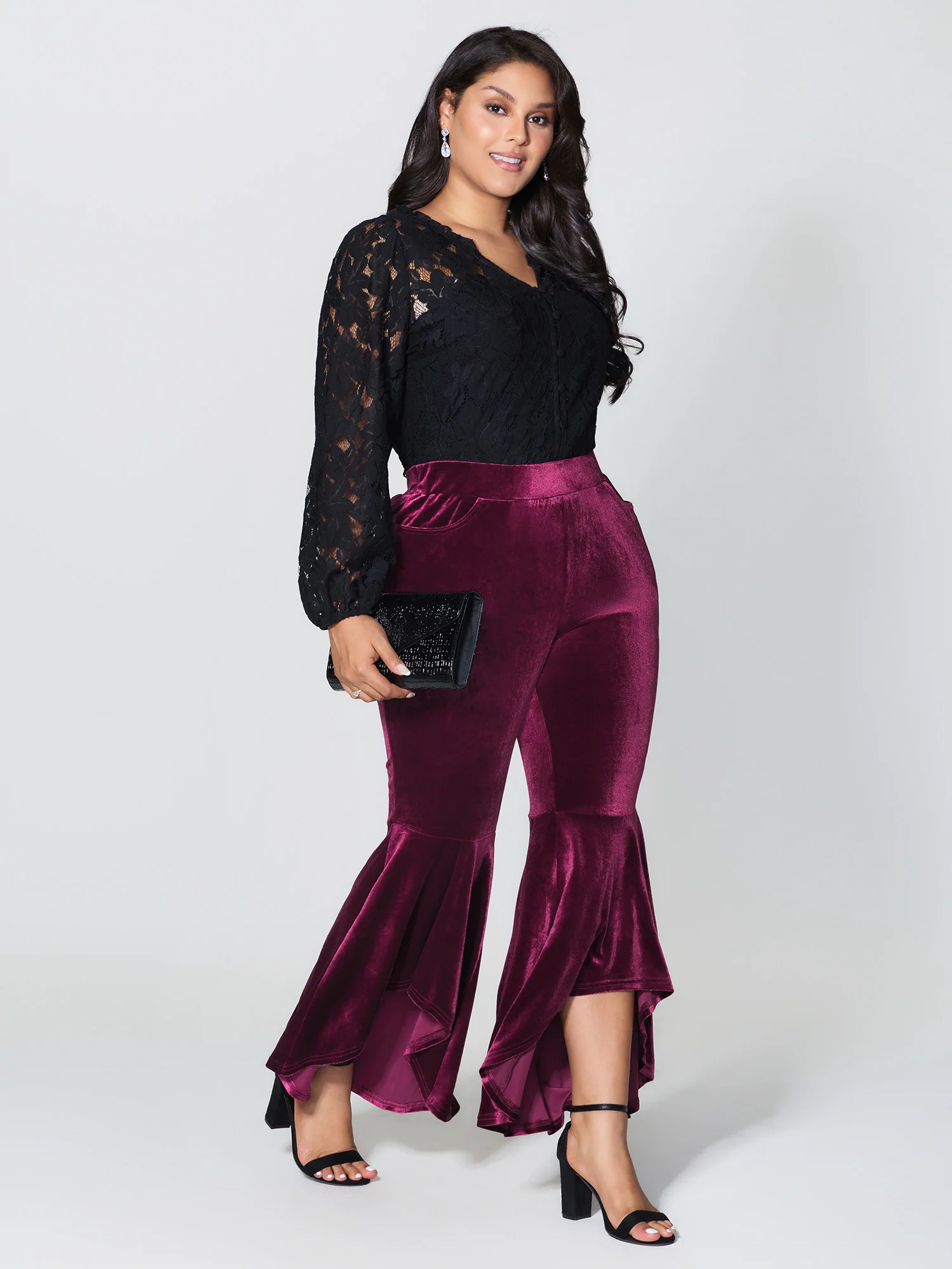 Satin Button Detail Ruffled Pants