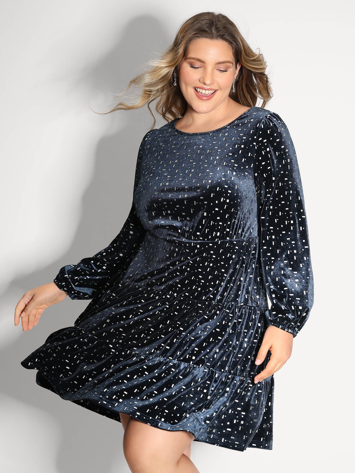 Stretchy Gold-Stamped Pockets Mini Dress