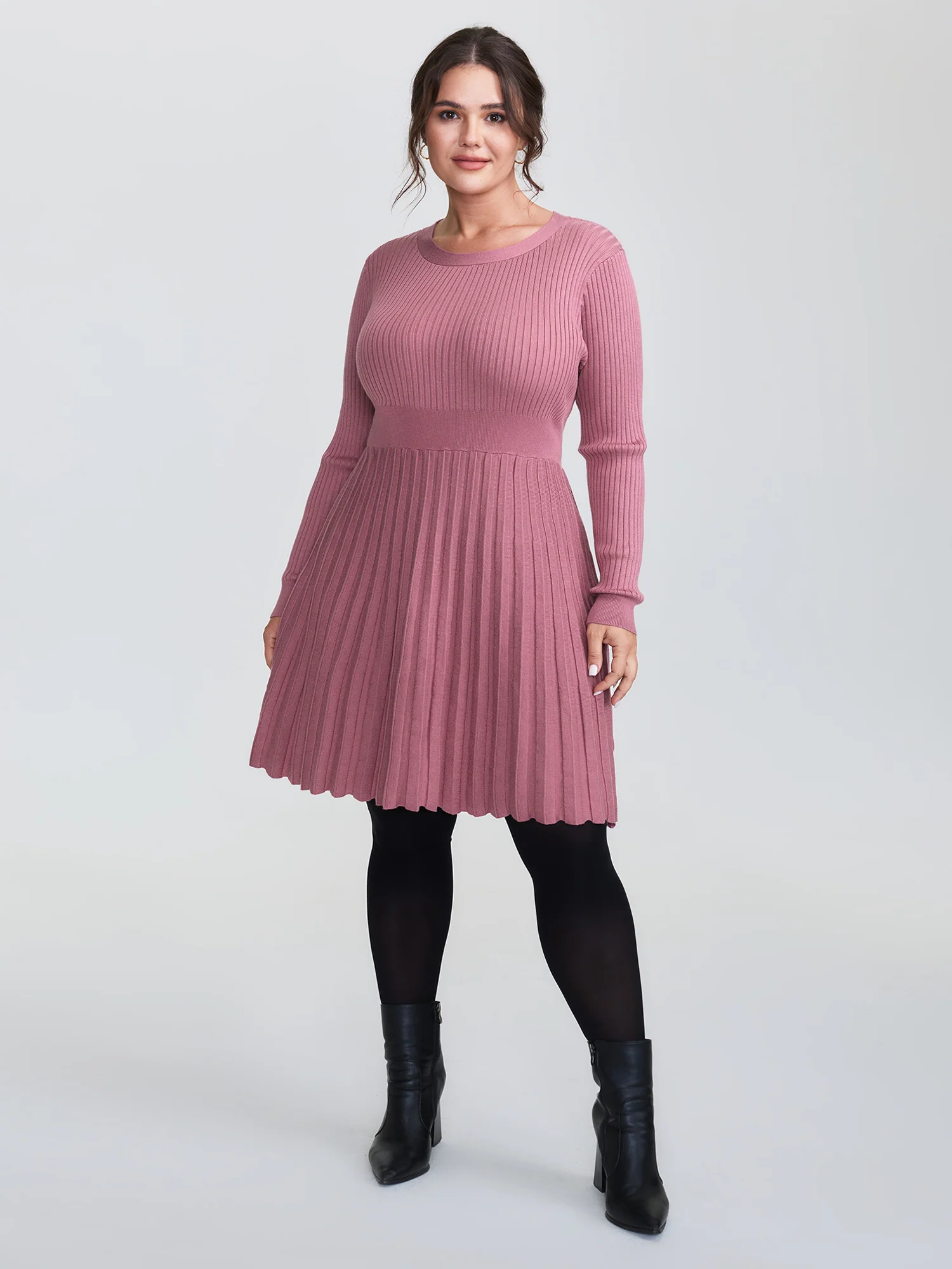 Ribbed Cinched-Waist Bowtie Sweater Dress