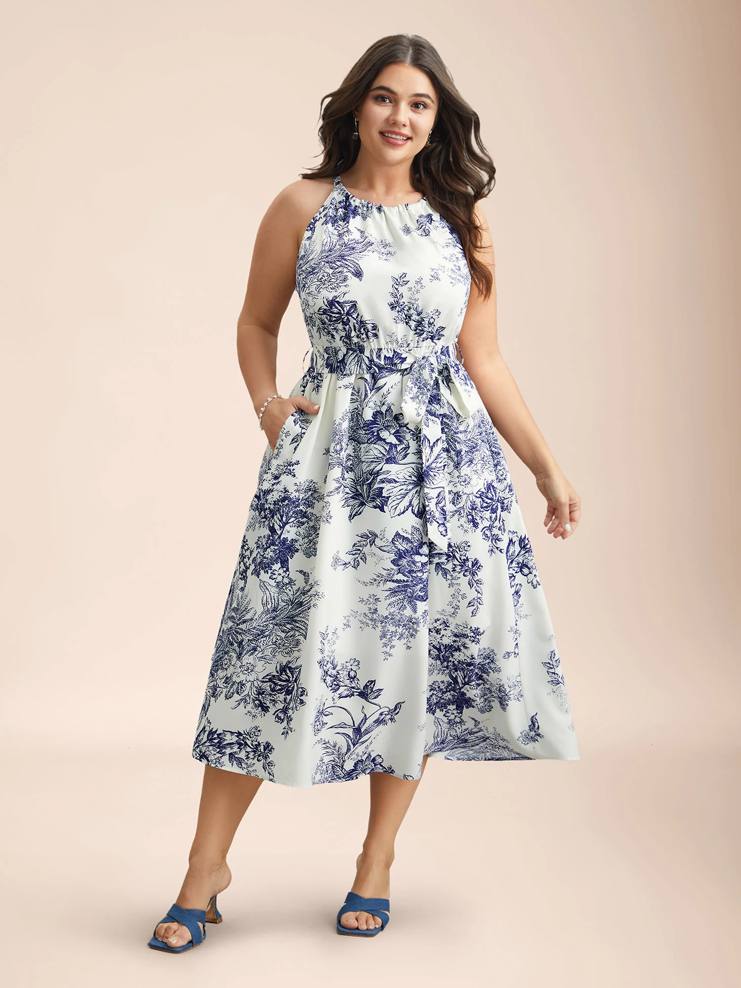 Spring Time Florals Sleeveless Midi Dress