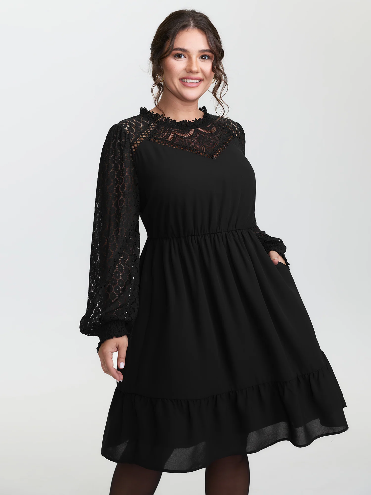 Sheer Lace Cut-Out Detail Midi Dress