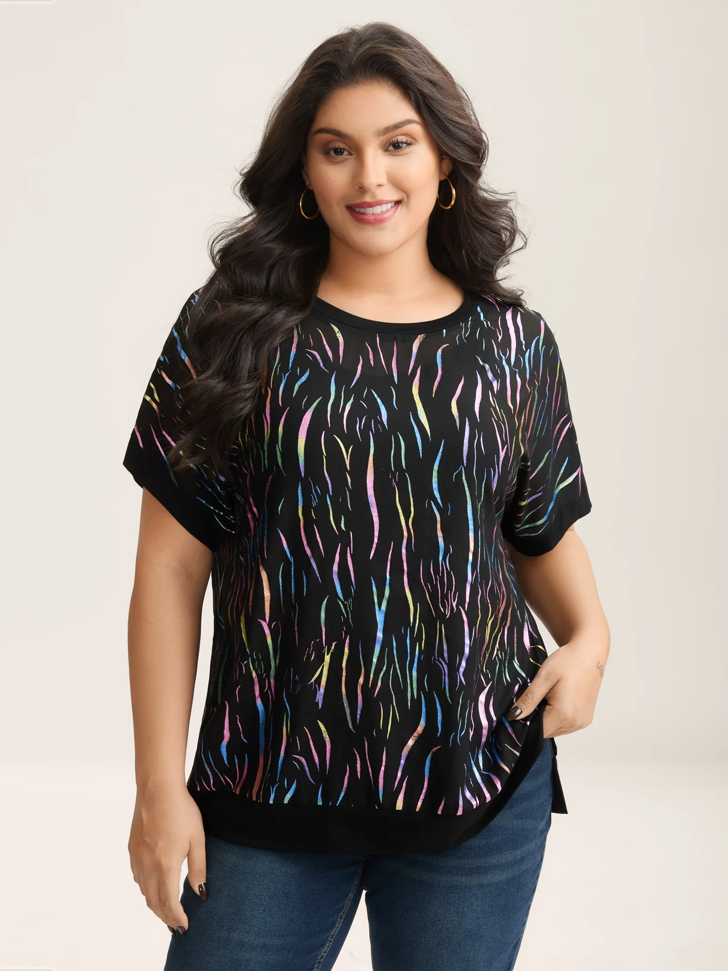 Sequin Silver Gold Round Neck Knit Top