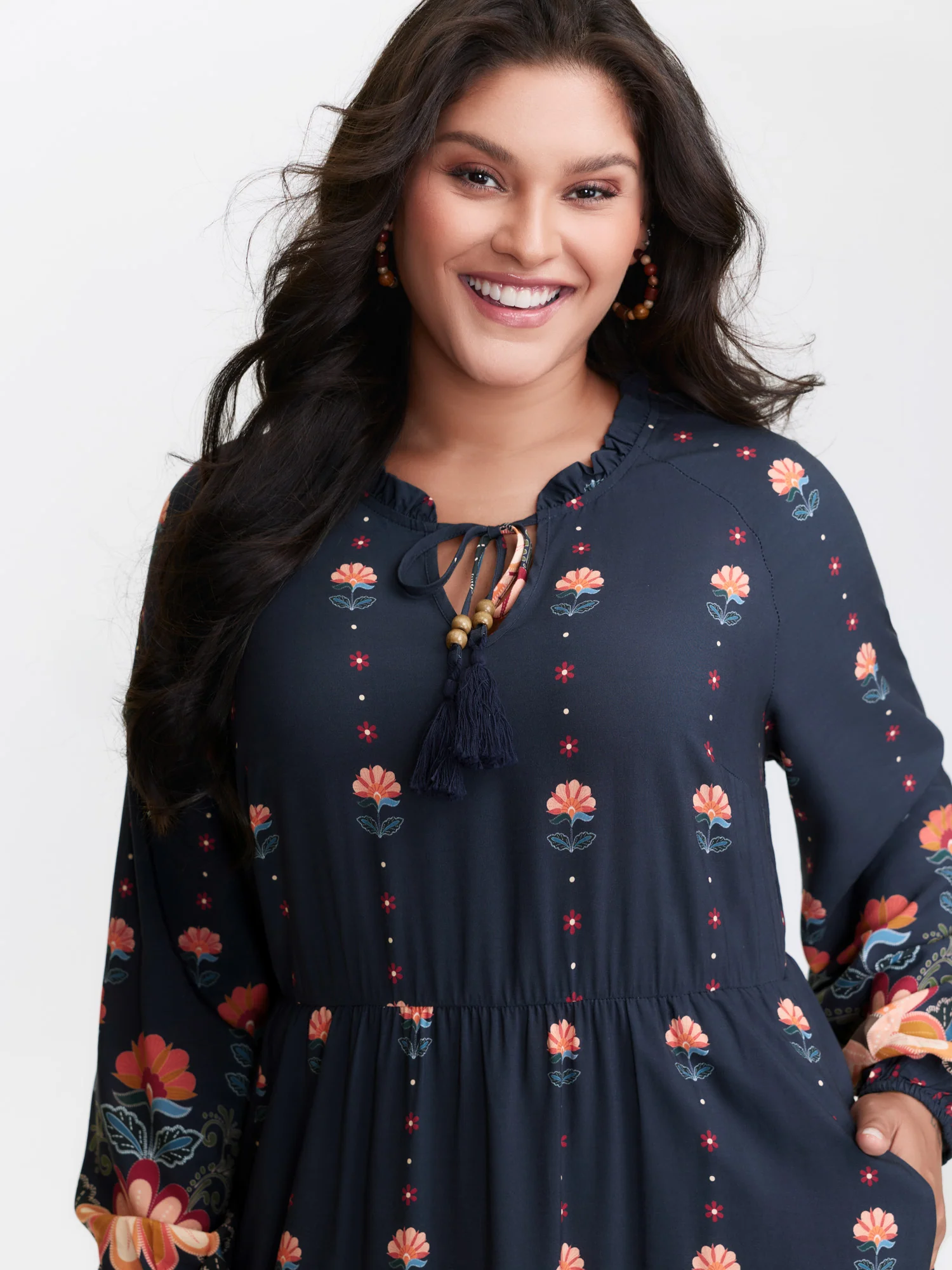 Boho Print Neck Tie Maxi Dress