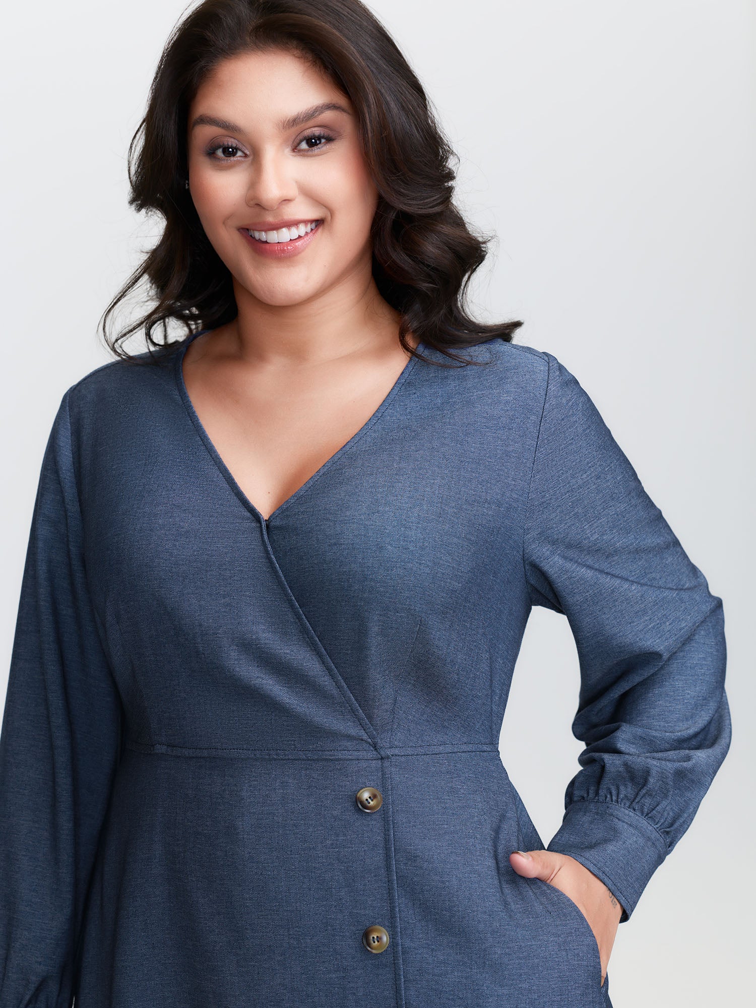 Waist Defining Buttons Pockets Maxi Denim Dress