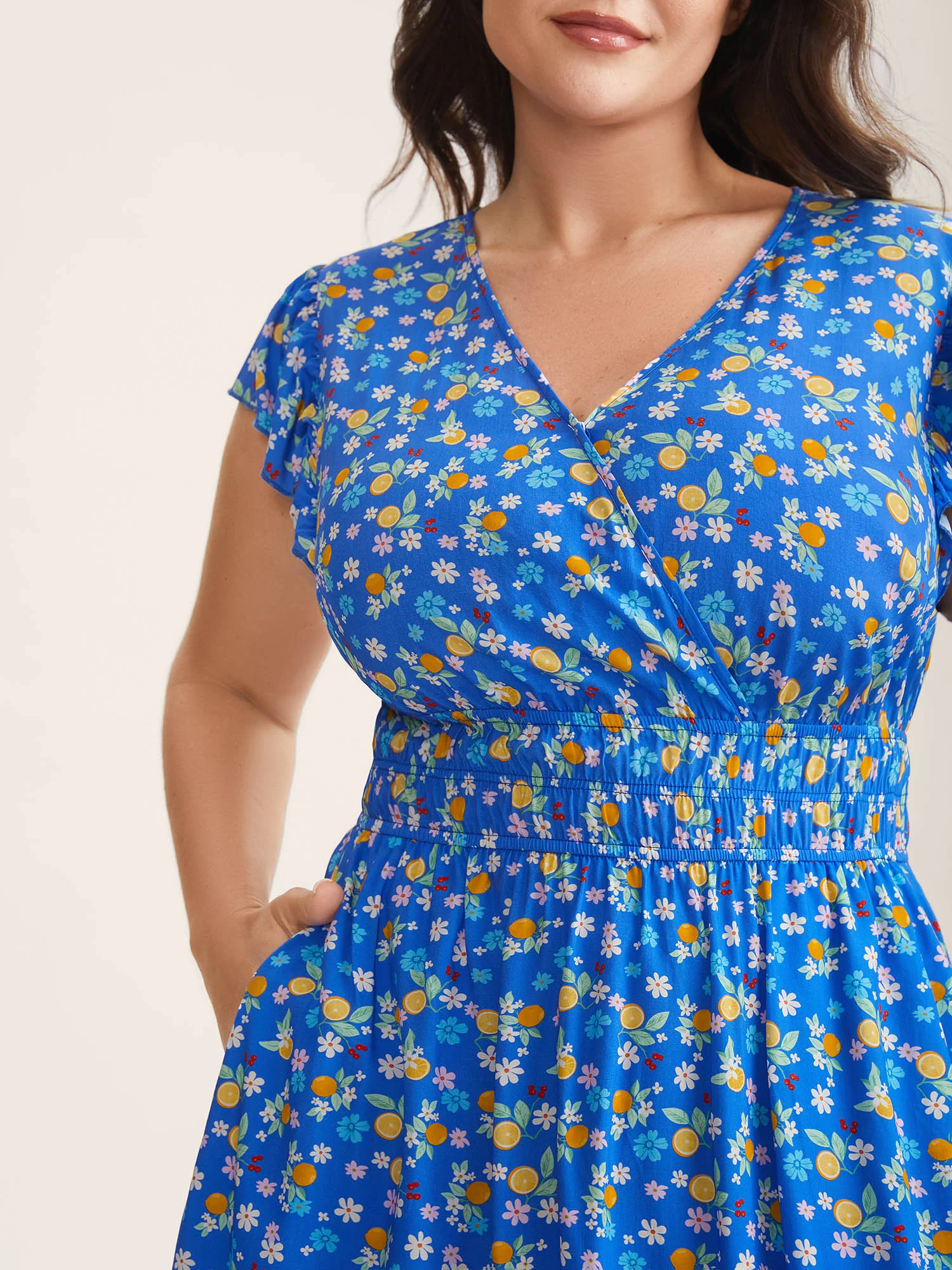 Fruity Floral Stretchy Waist Midi Dress