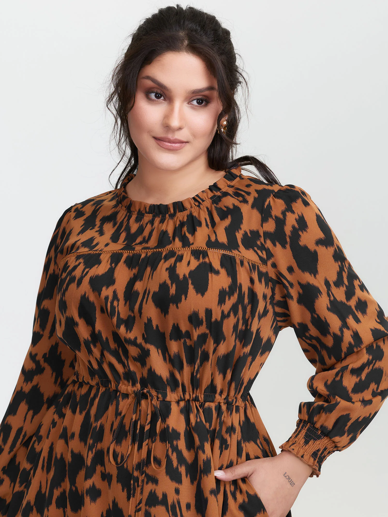 Leopard Print Pockets Lace Maxi Dress