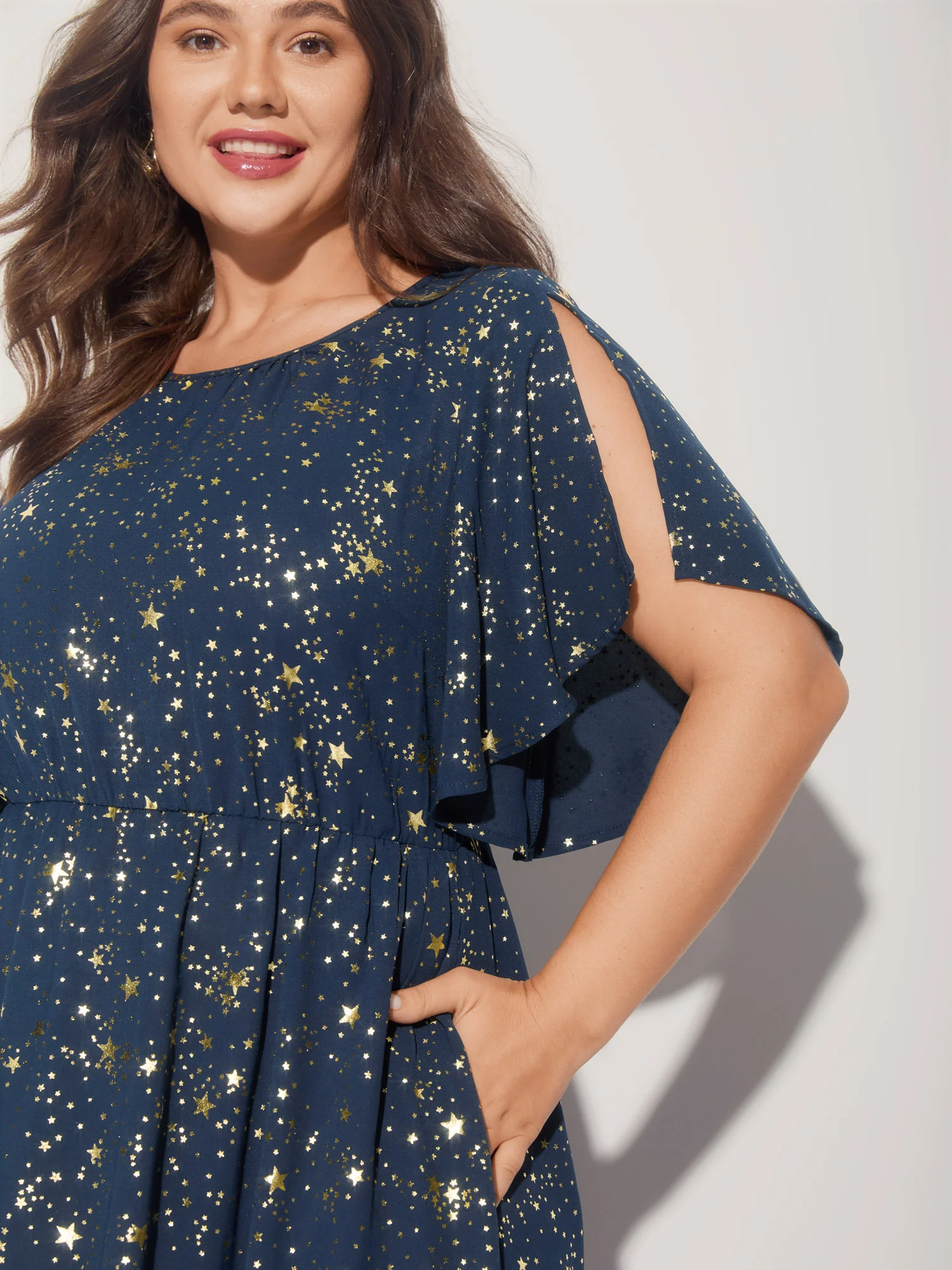 Glitter Star Split Sleeve Midi Dress