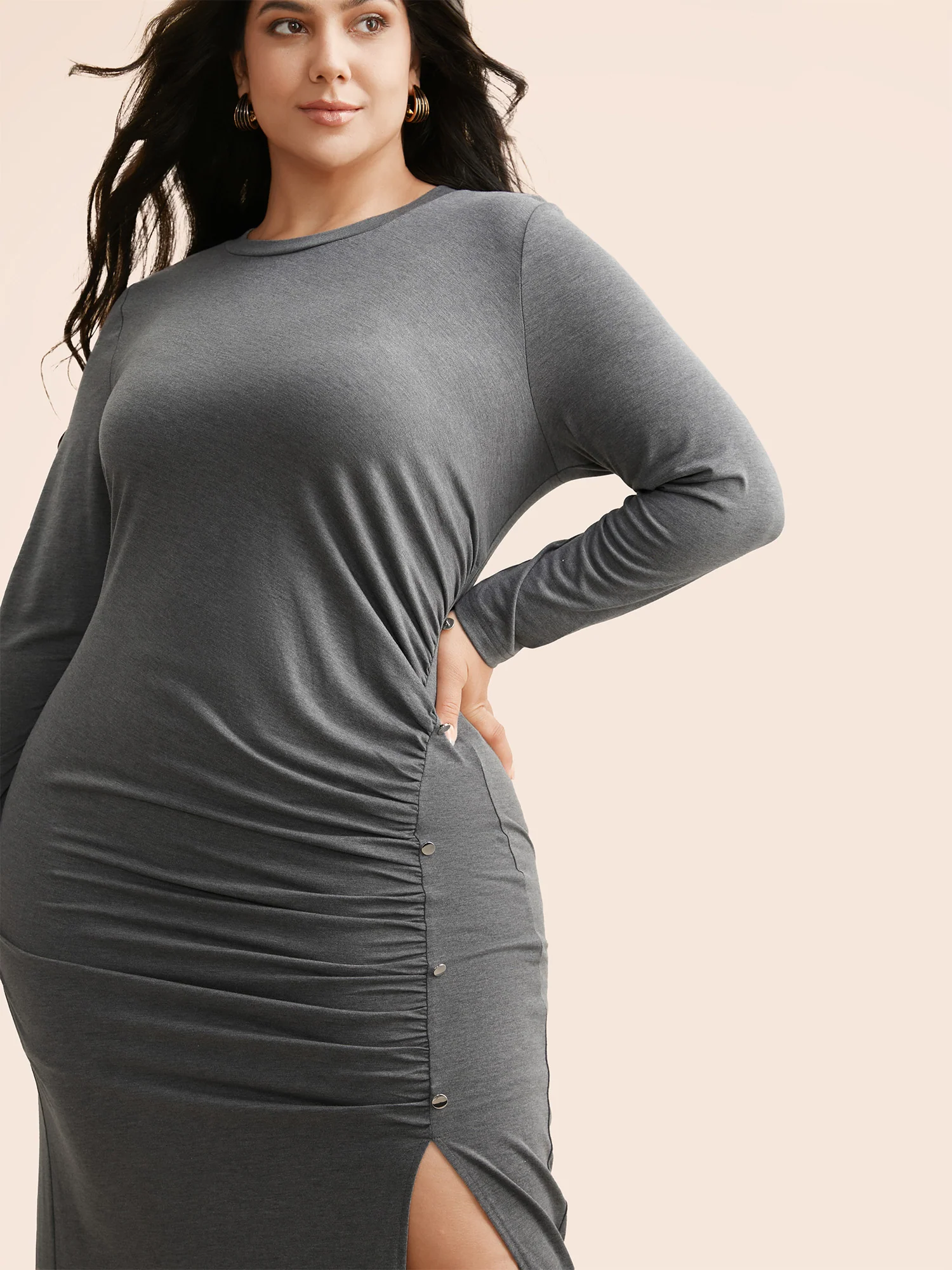 Solid Ruched Split Hem Dress