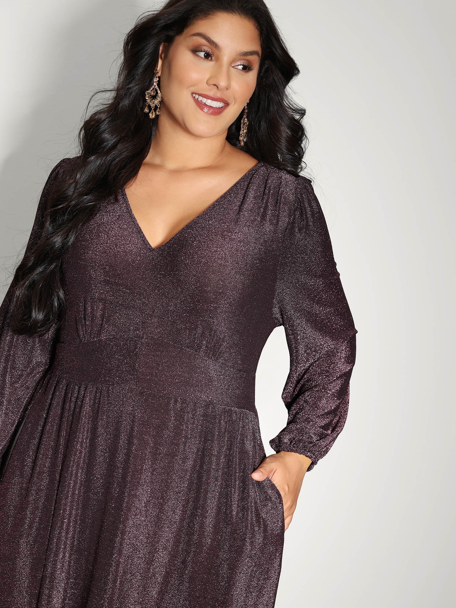 Heather Stretchy Split Hem Pockets Maxi Dress