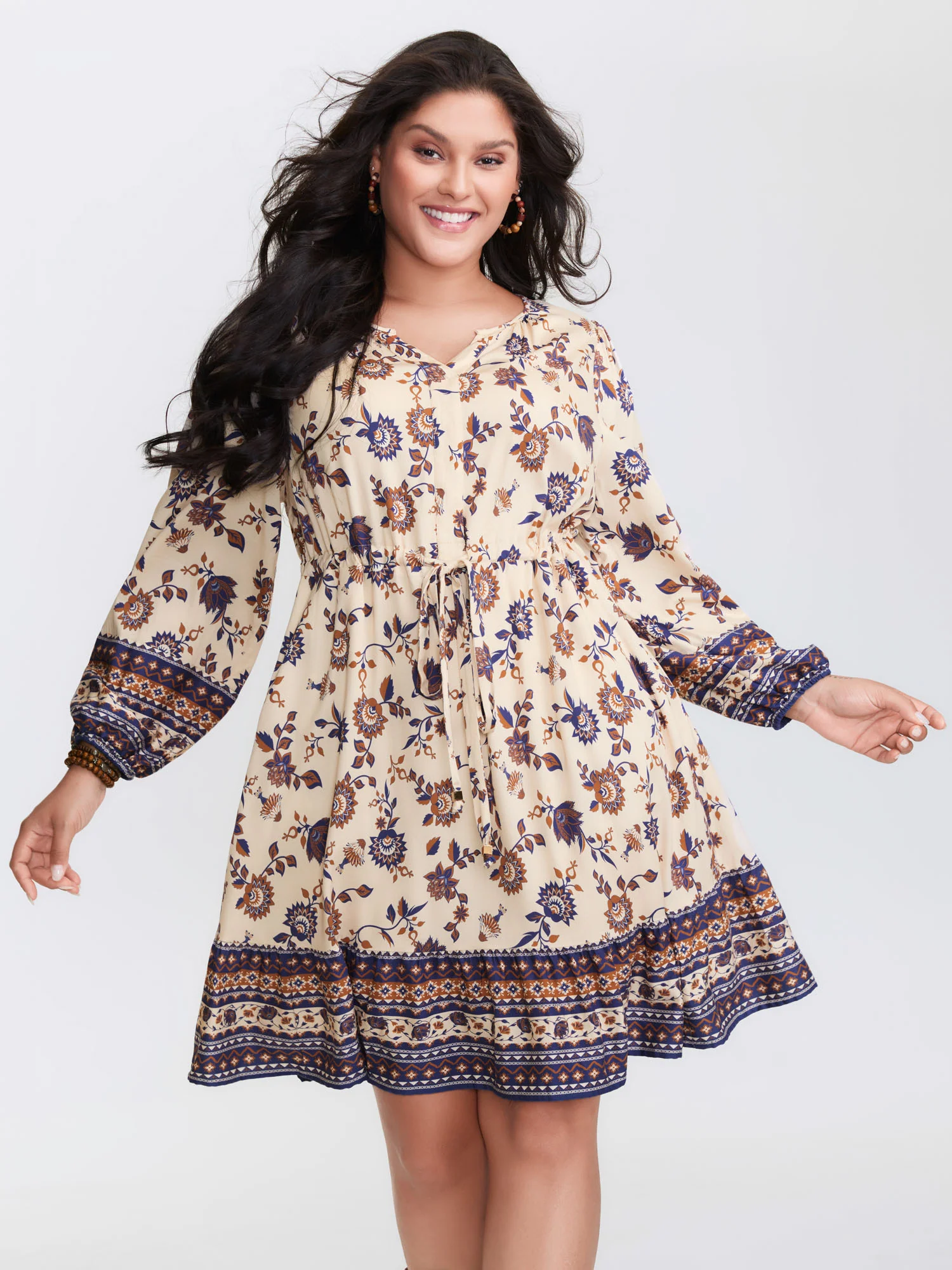 Floral Print Adjustable Waist Mini Dress