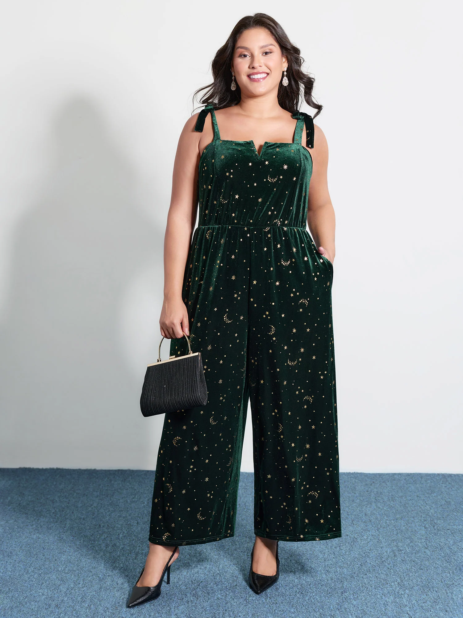 Velvet Stretchy Gold Stamp Jumpsuit