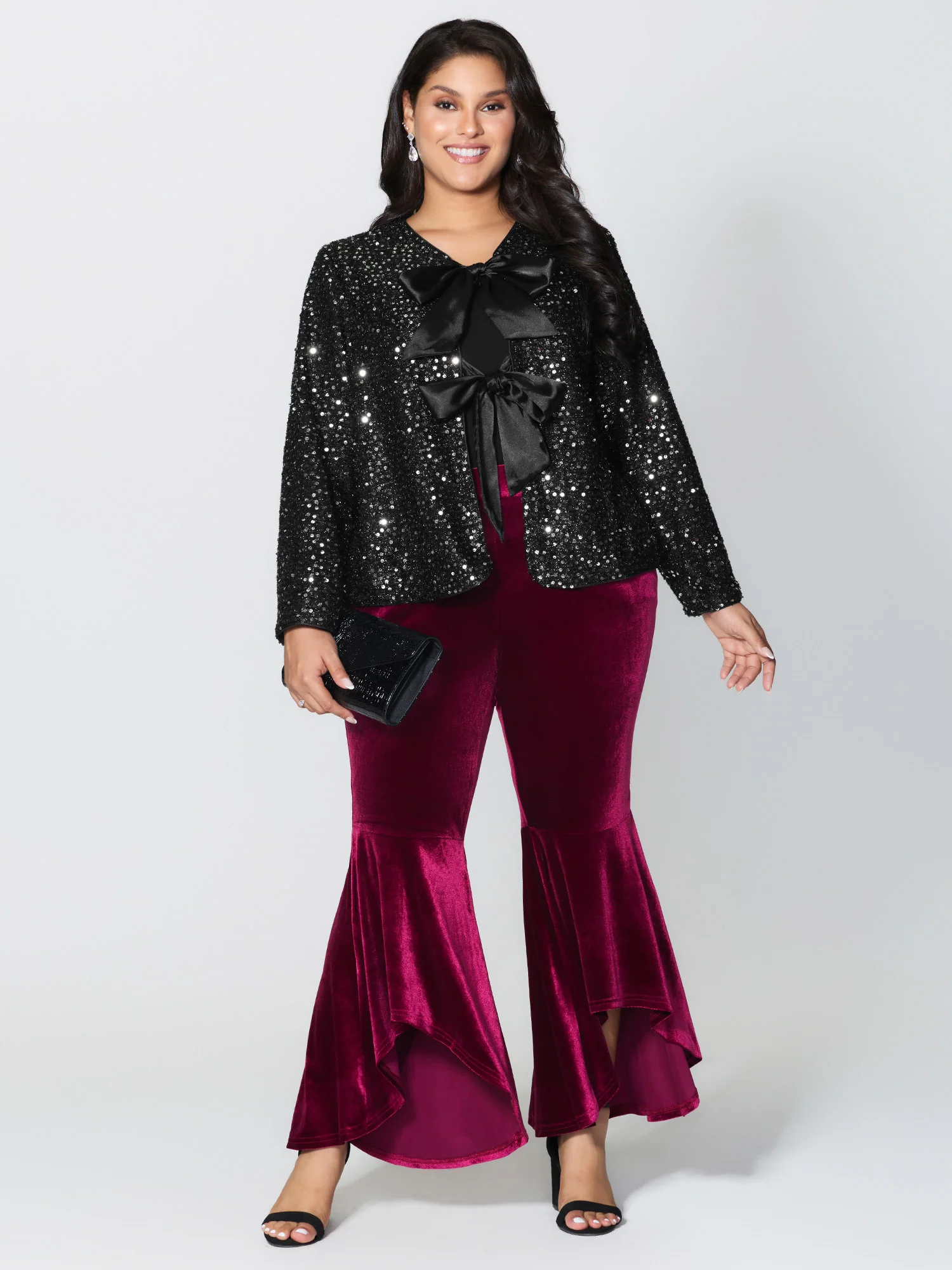 Sequin Bowtie Cropped Coat