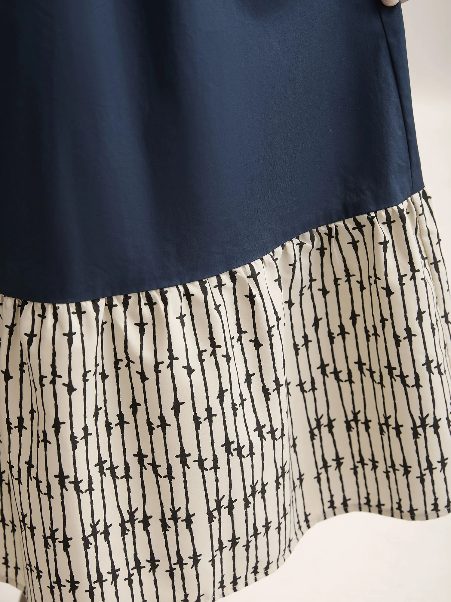 Cotton Color Block Cinched-Waist Spliced Maxi Dress