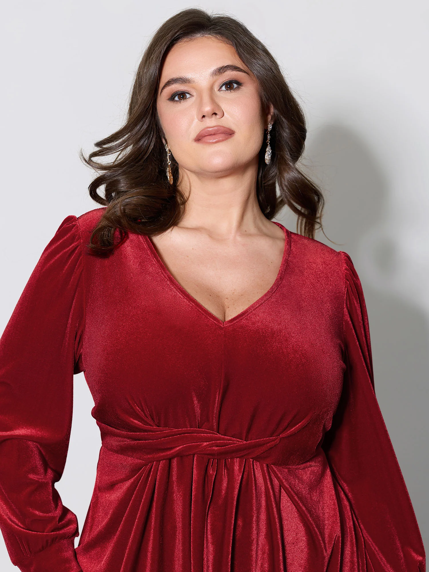 Velvet Twisted Waist Stretchy Knee-Length Dress