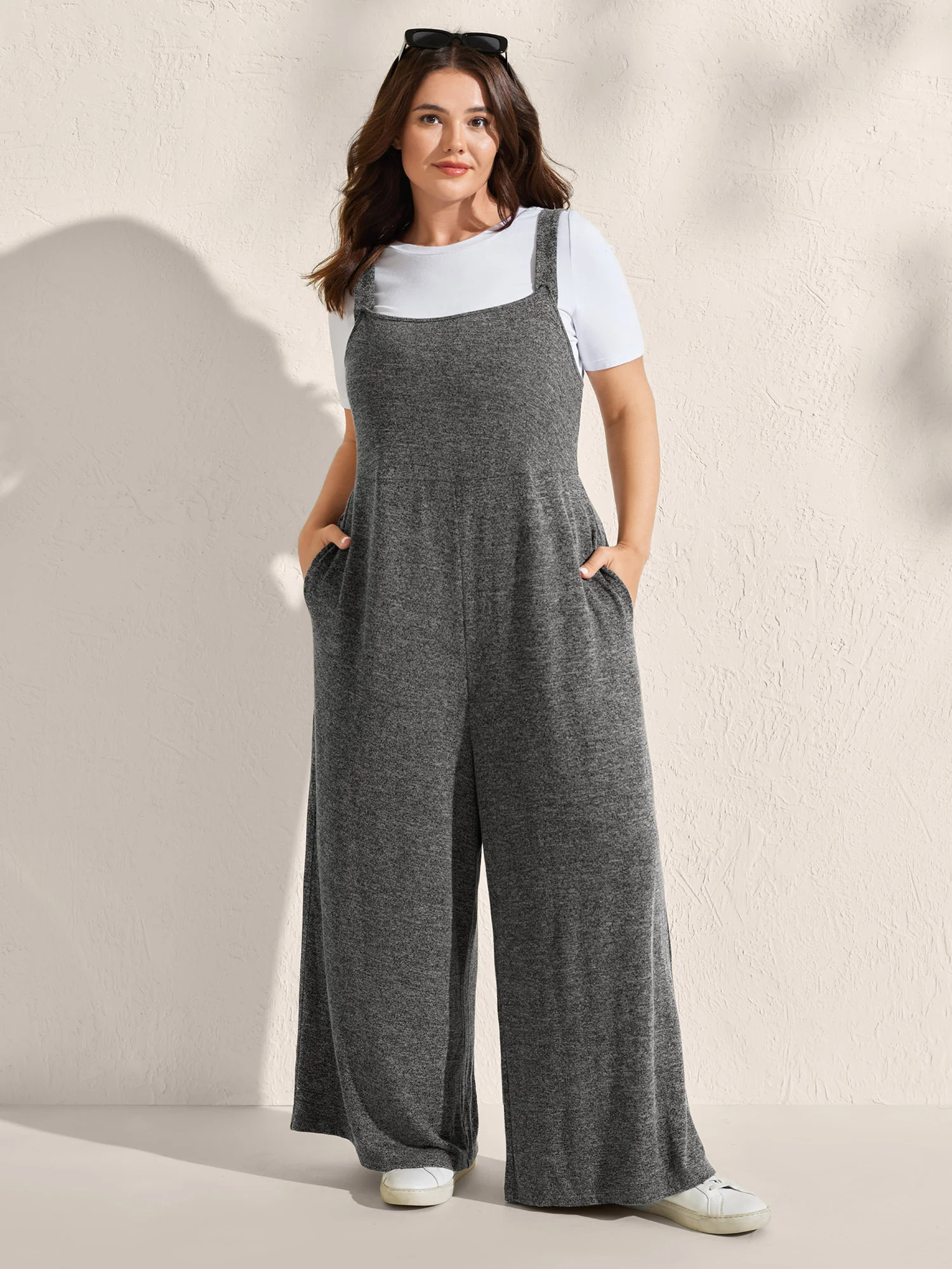 Heather Stretchy Wide-Leg Jumpsuit