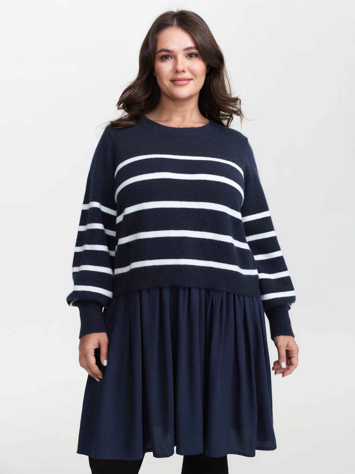 Supersoft Color Contrast Stripe Sweater Dress