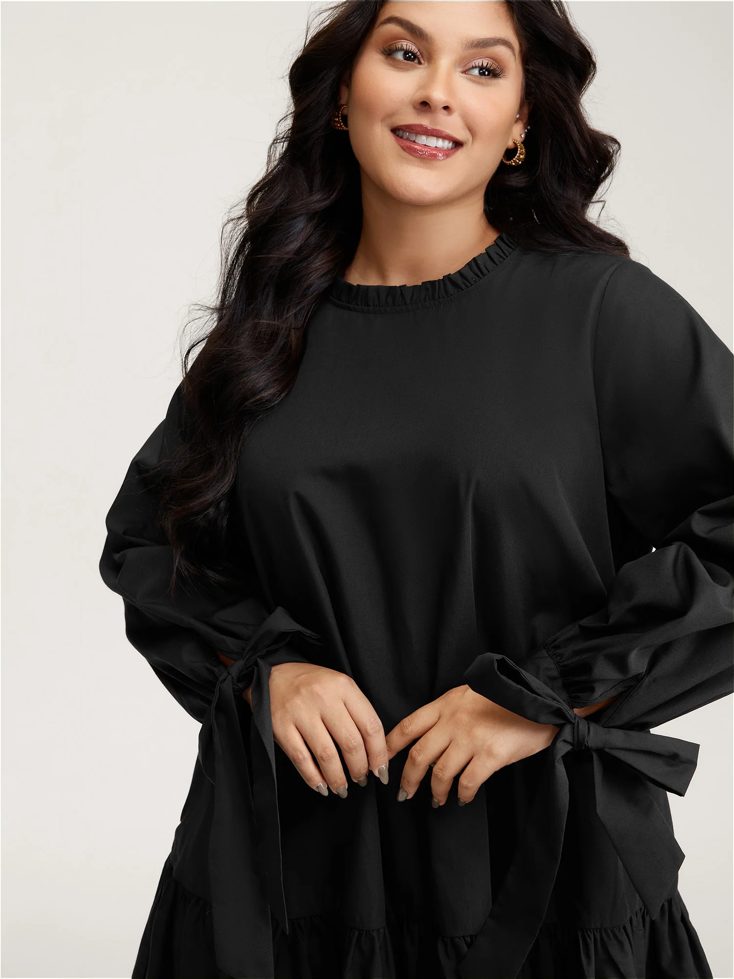 Sleeve-Tie Relaxed-Fit Knee-Length Dress