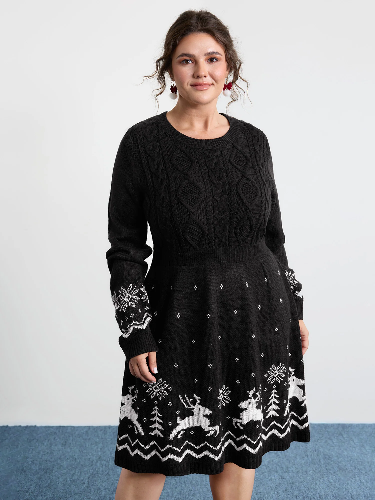 Christmas Textured Pattern Midi Sweater Dress