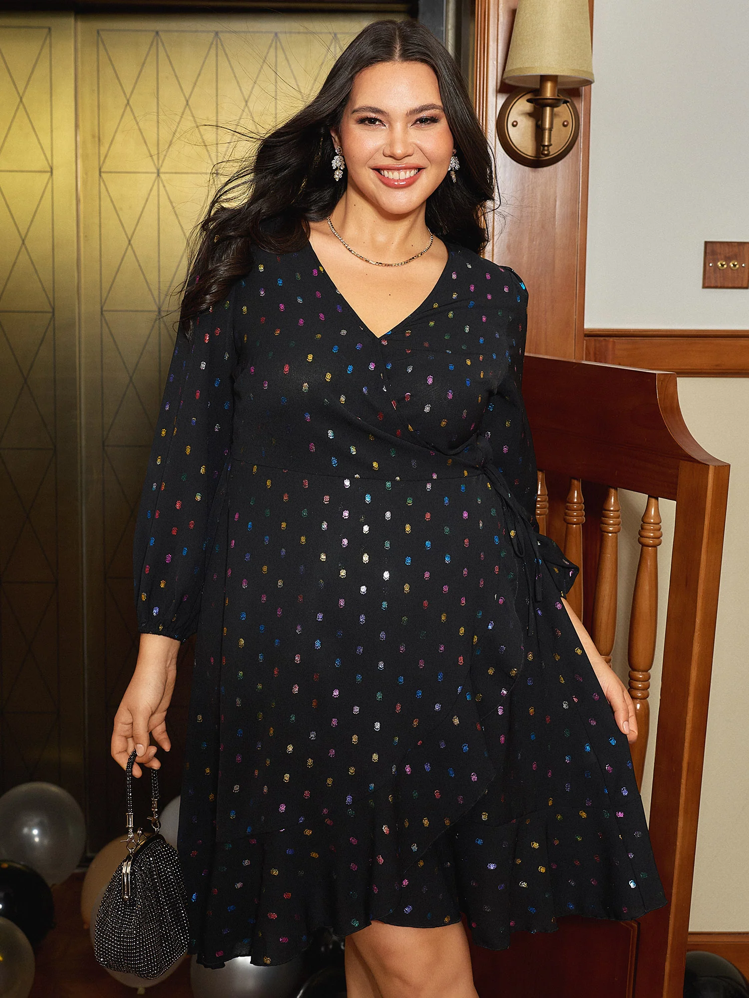 Colorful Shimmery Polka Dots Midi Dress