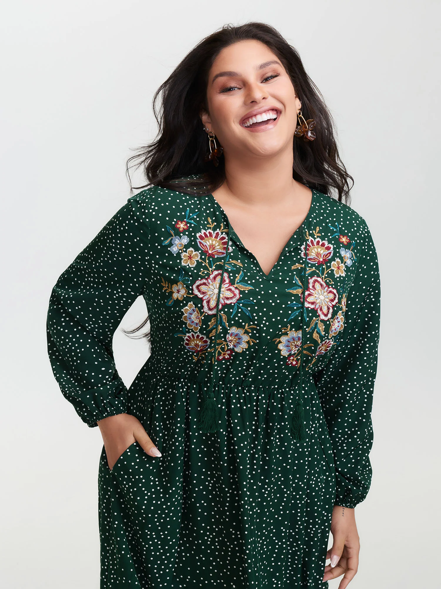 Floral Embroidery Tassels Maxi Dress