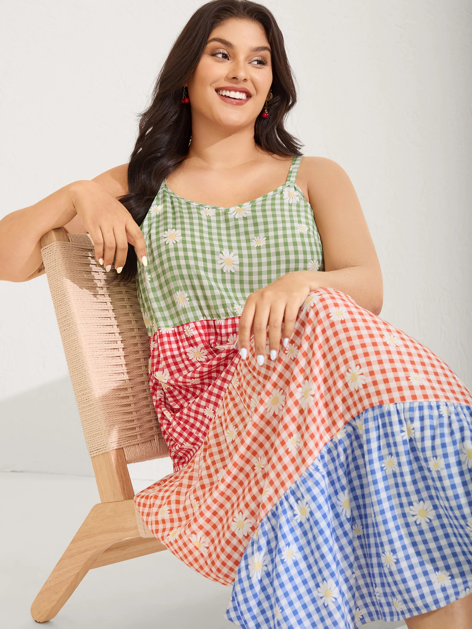 Multicolor Daisy Print Tiered Cami Dress