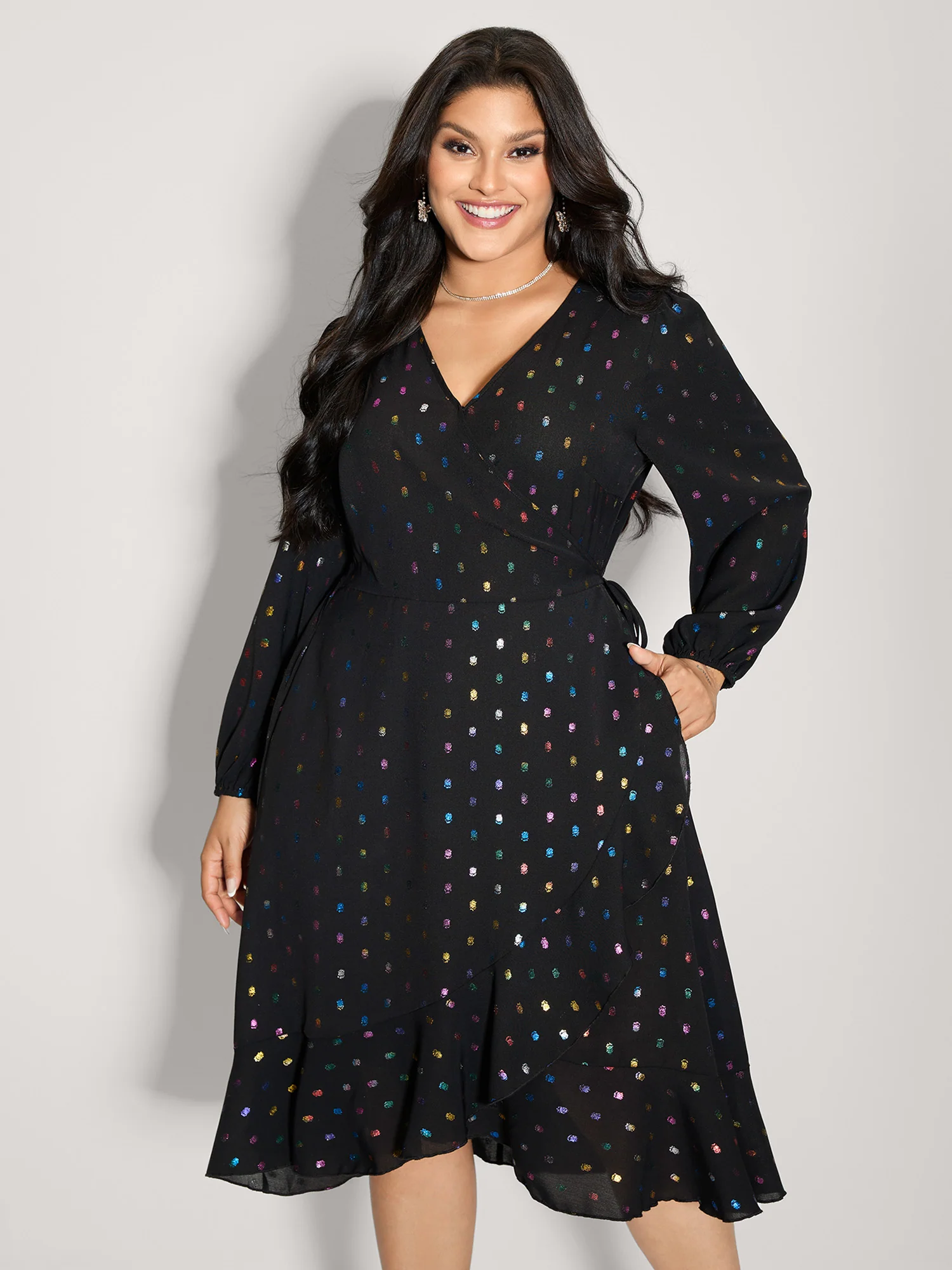 Colorful Shimmery Polka Dots Midi Dress
