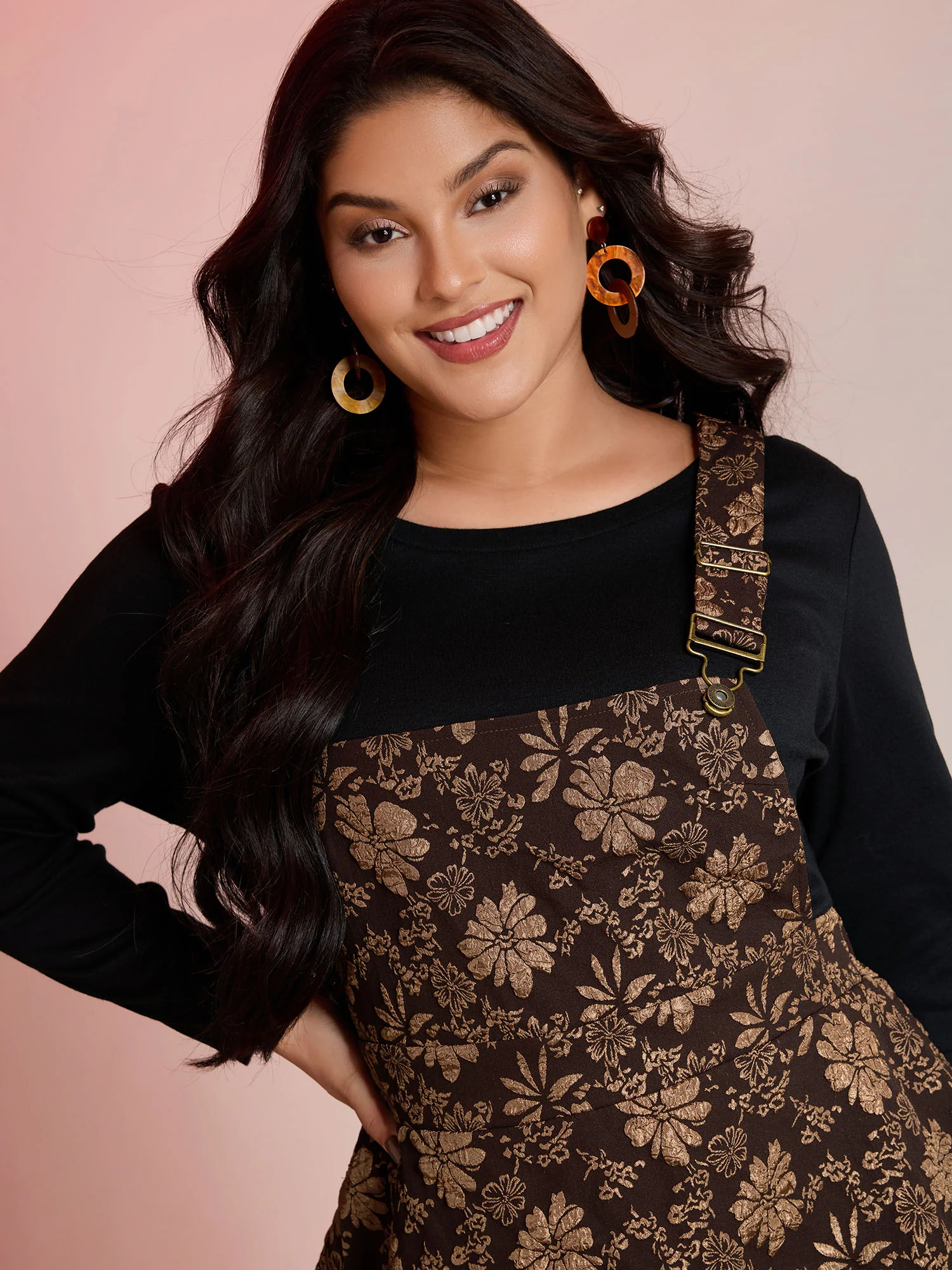 Fall Floral Textured Pockets Midi Dress