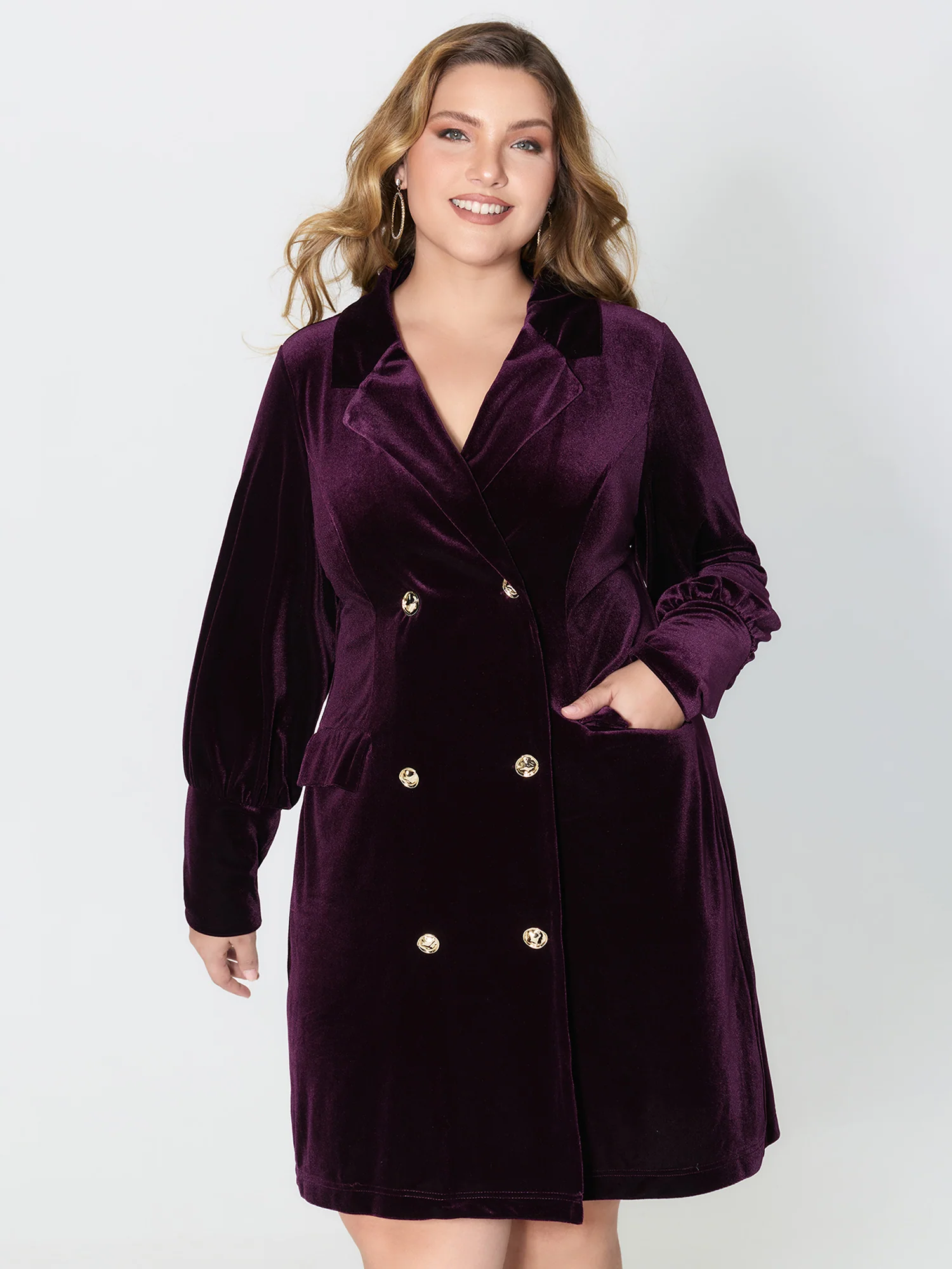Velvet Stretchy Button Blazer Midi Dress