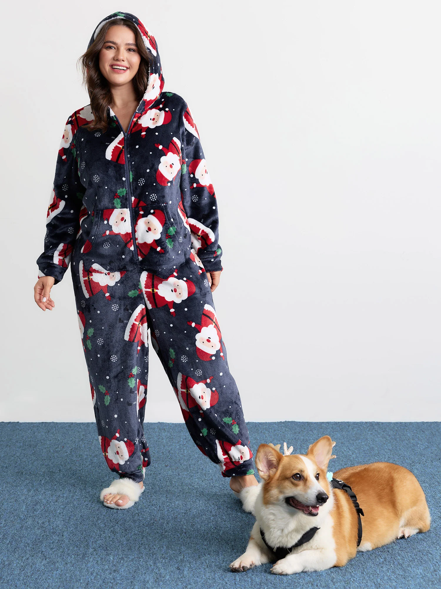 Holiday Fuzzy Plush Pockets Jumpsuit