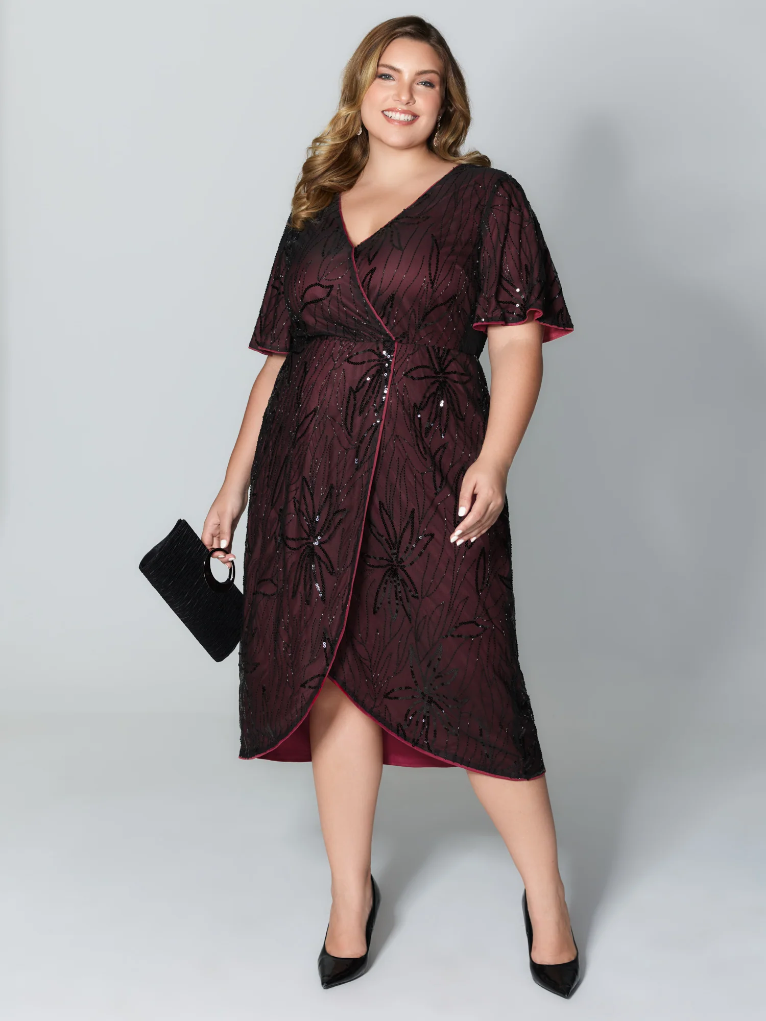 Shimmery Sequin Embroidery Pockets Party Dress