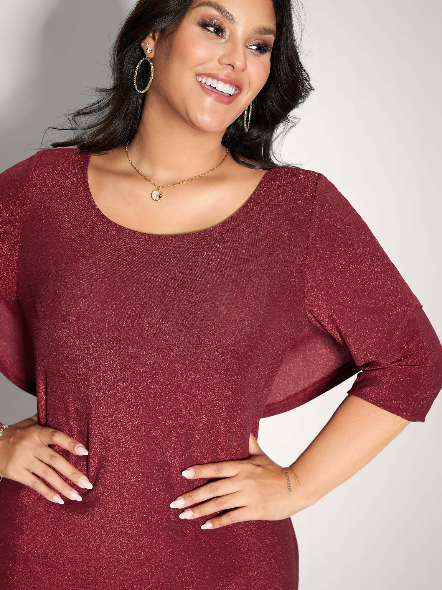 Lurex Drape Back Lace Trim Midi Dress