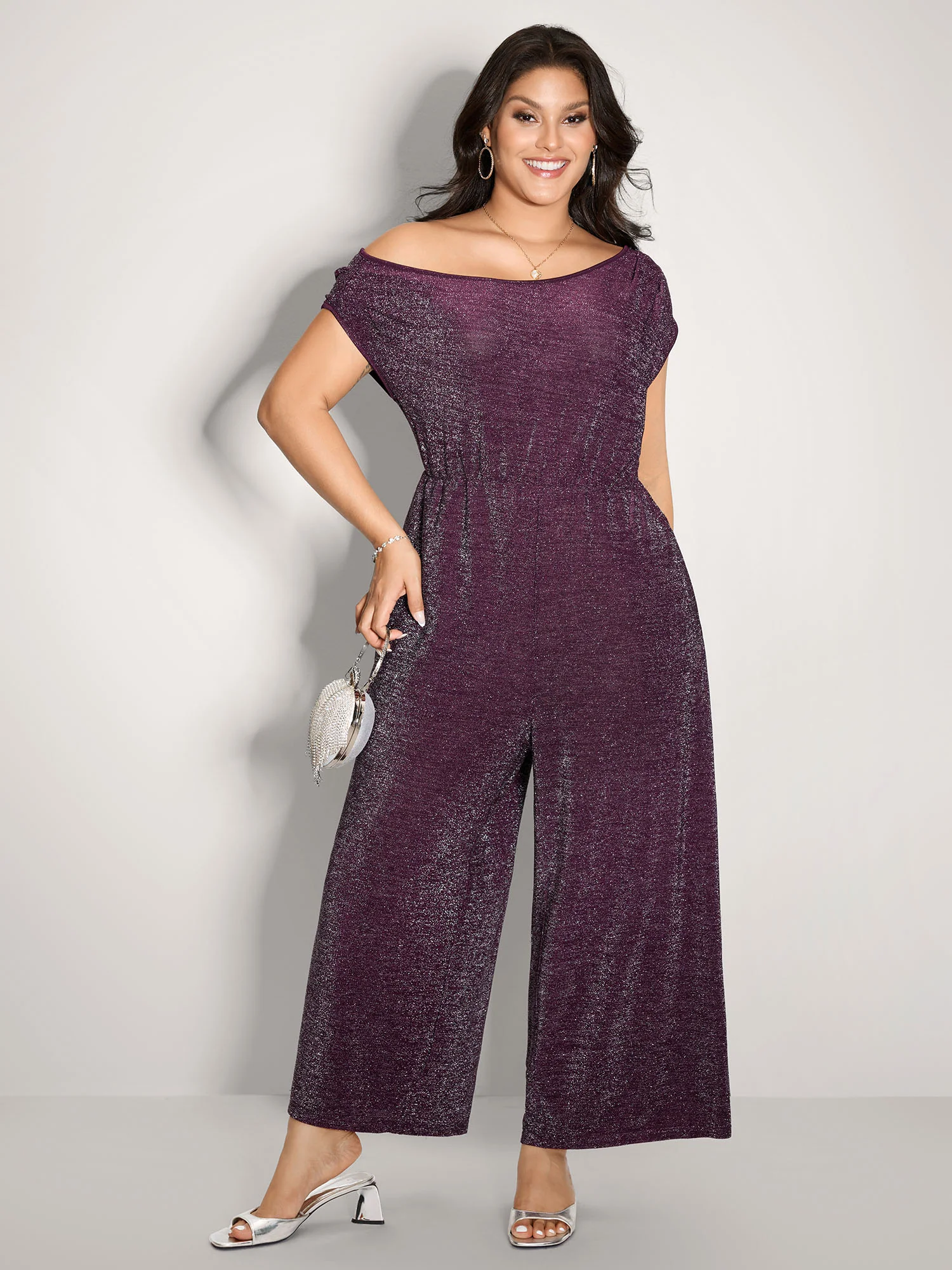 Shiny Silk Off-Shoulder Jumpsuit