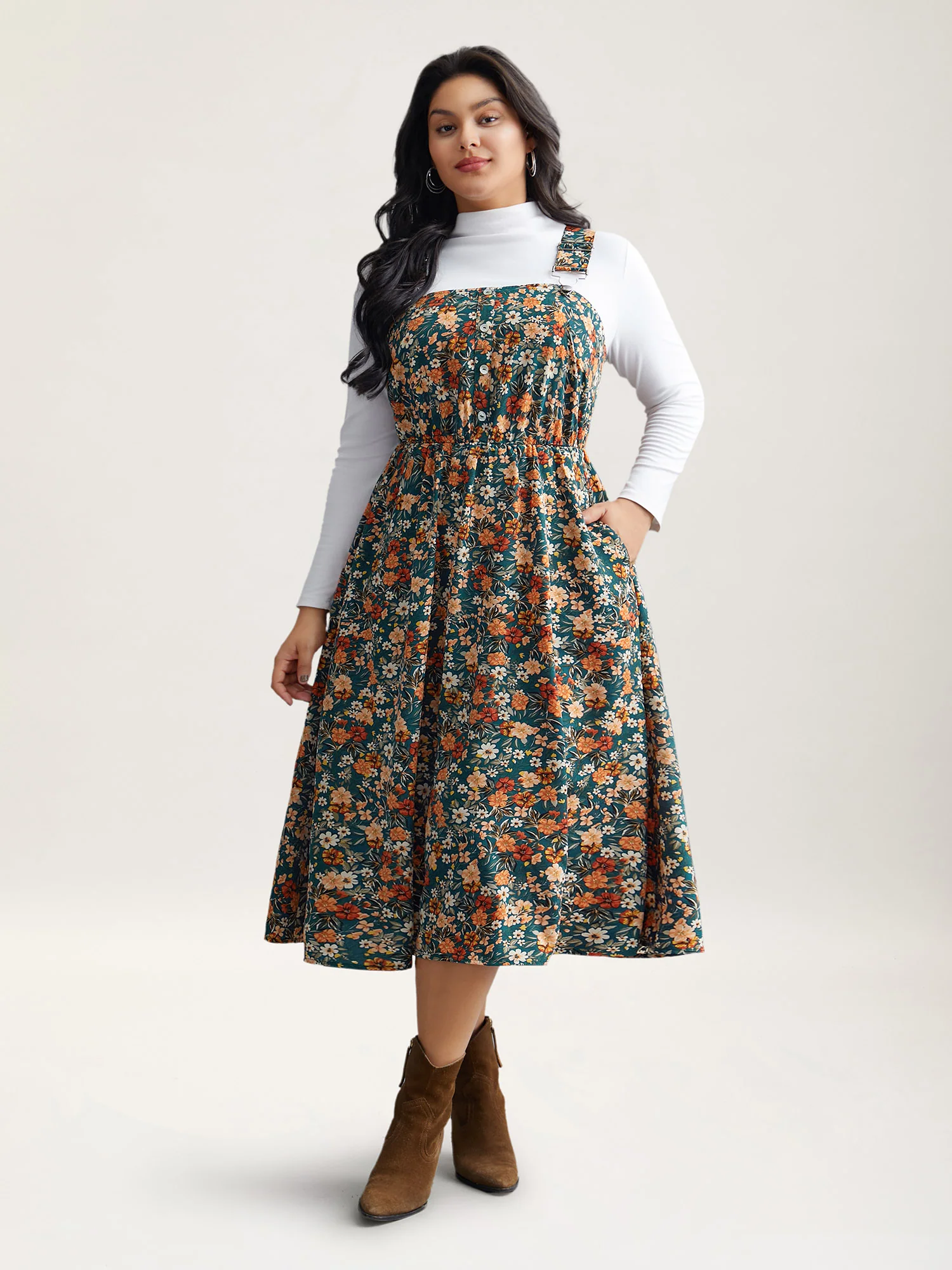 Ditsy Floral Adjustable Straps Elastic Waist Dress