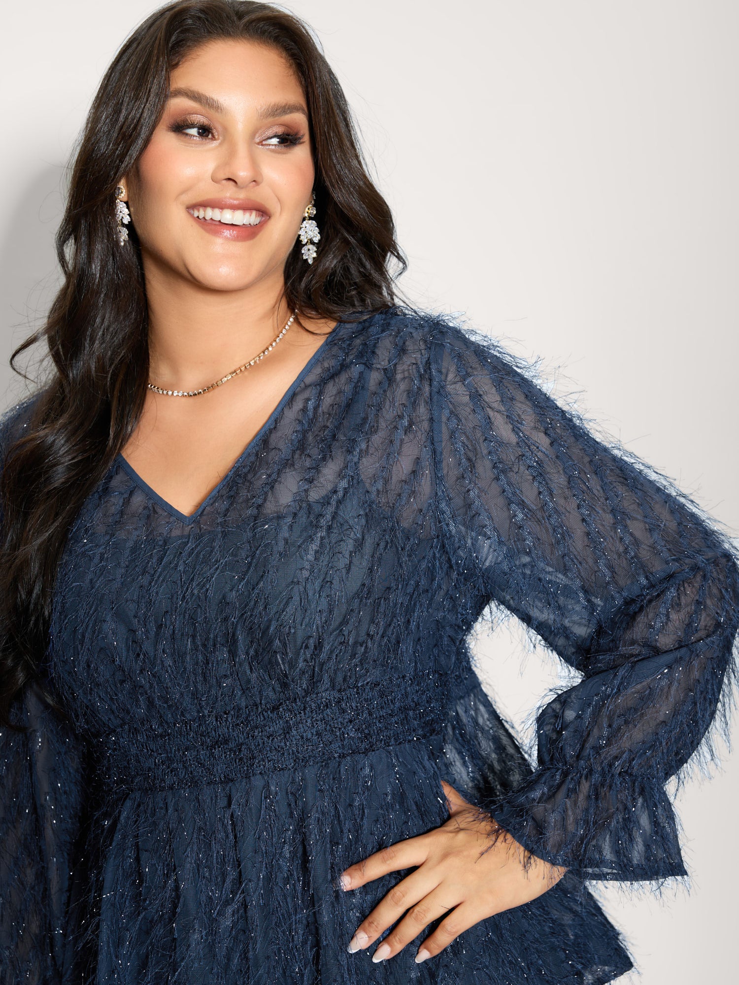 Textured Shirred Waist Sheer Blouse