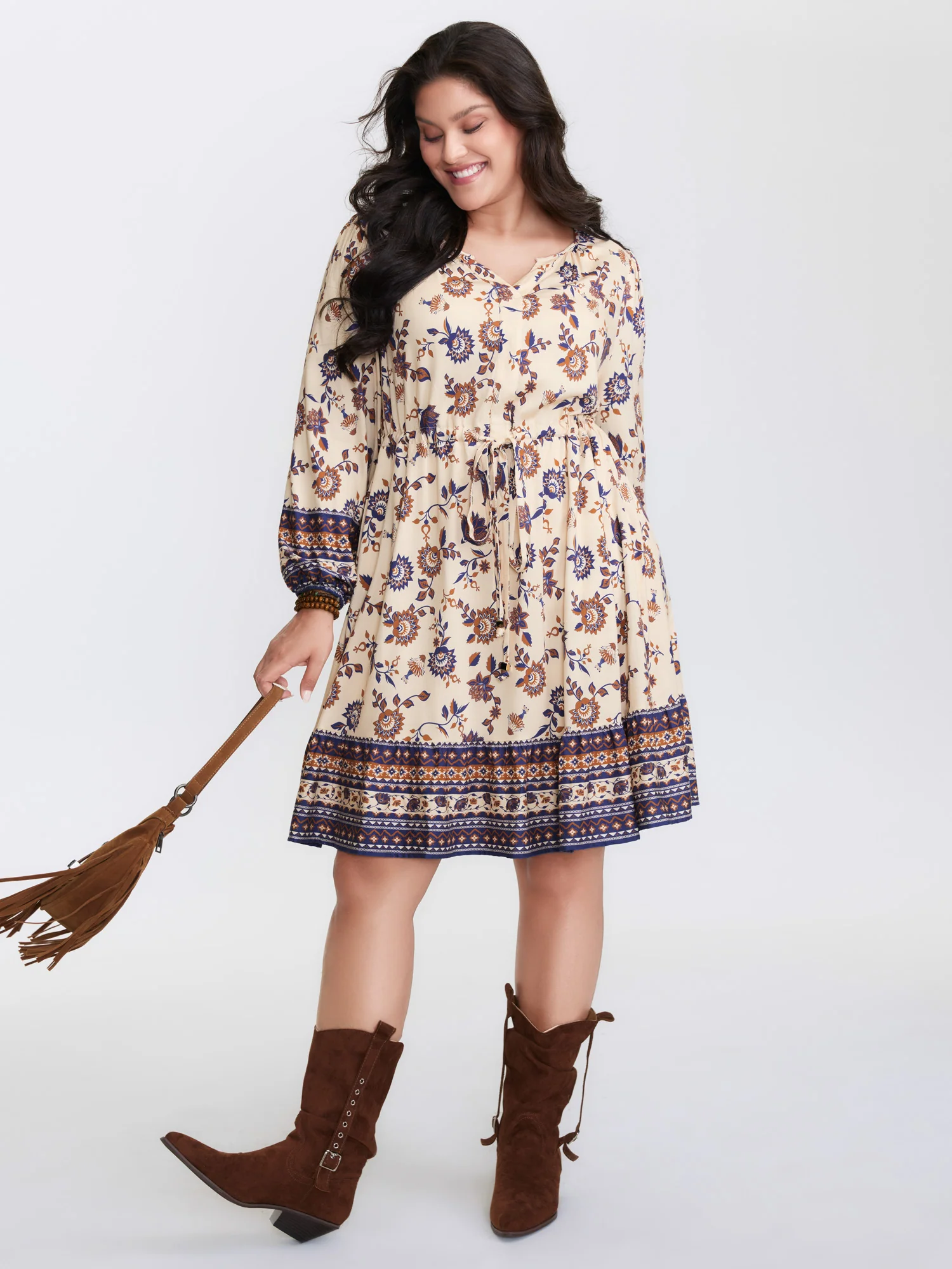 Floral Print Adjustable Waist Mini Dress