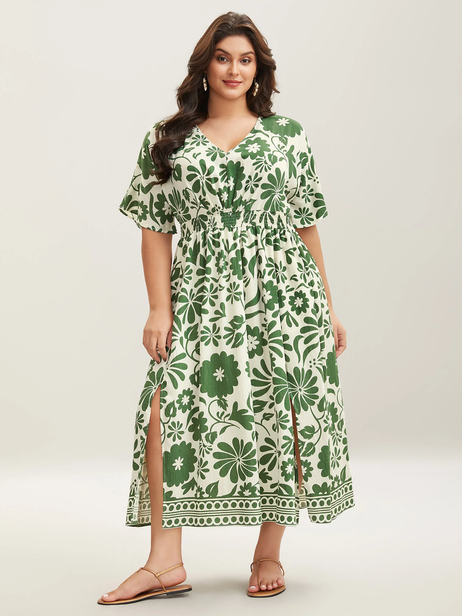Large Floral Print Pockets Midi Dress