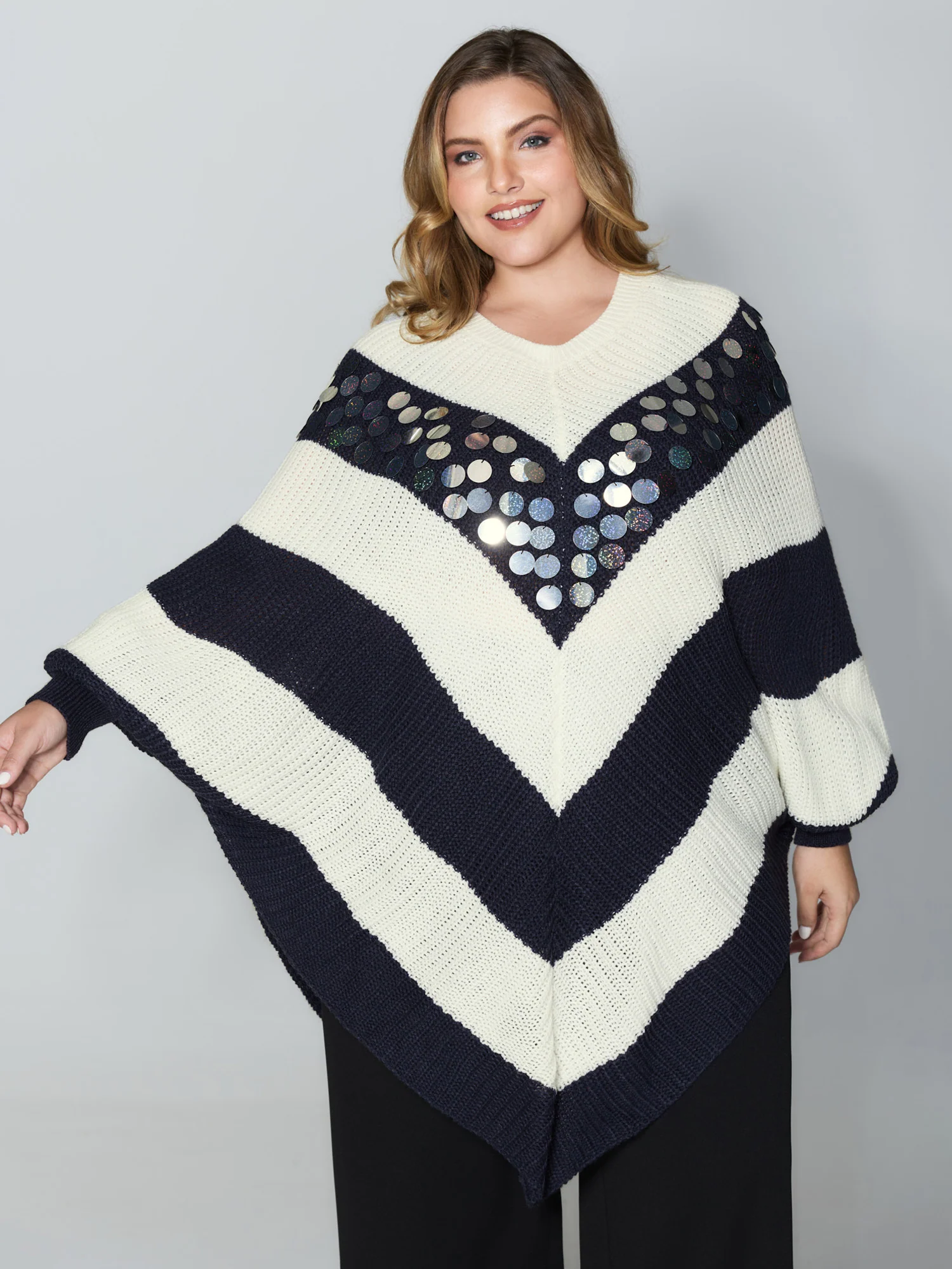 Textured Sequin Cloak Contrast Pullover