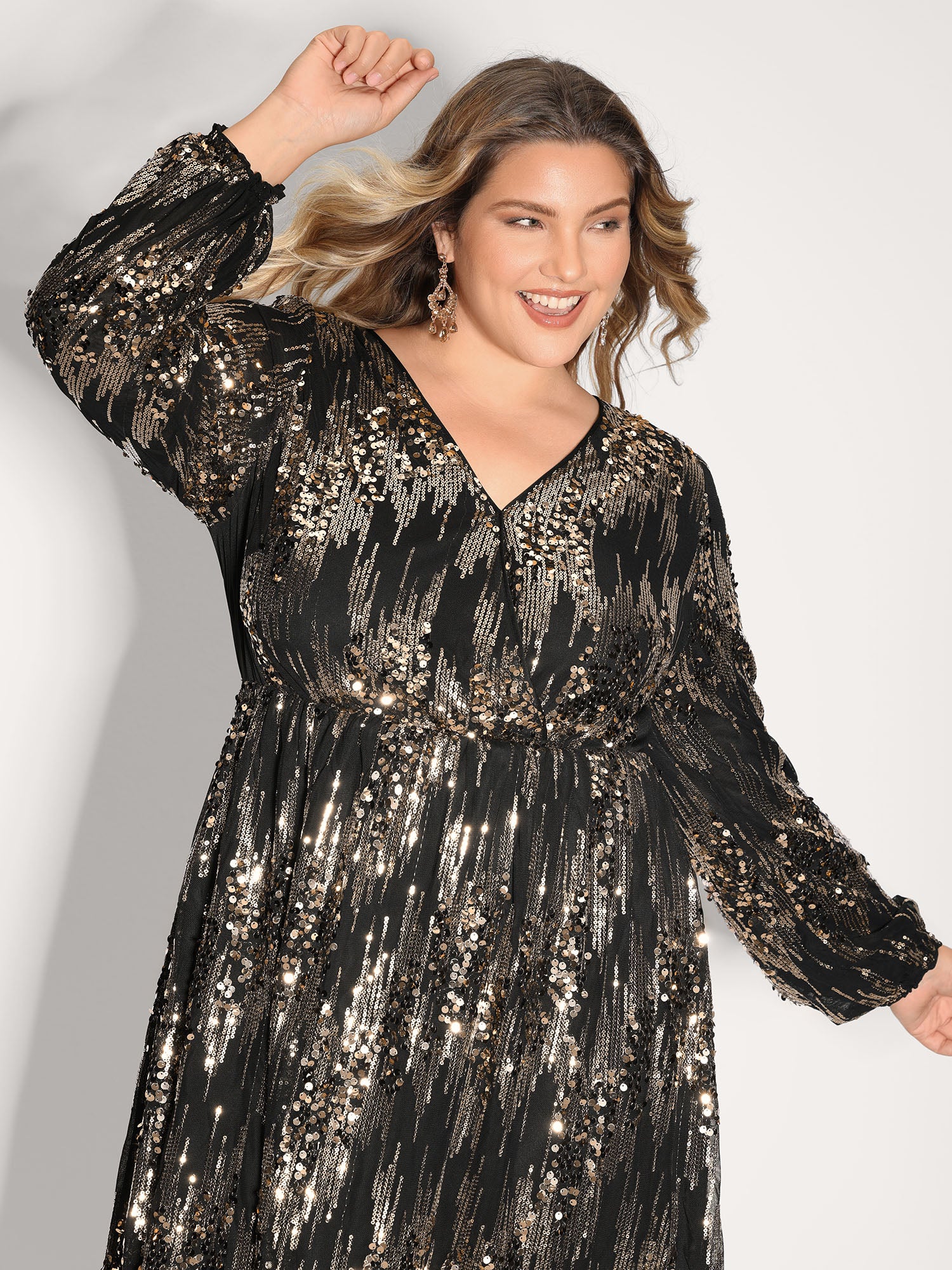 Shimmery Gold Silver Sequin Wrap Party Dress