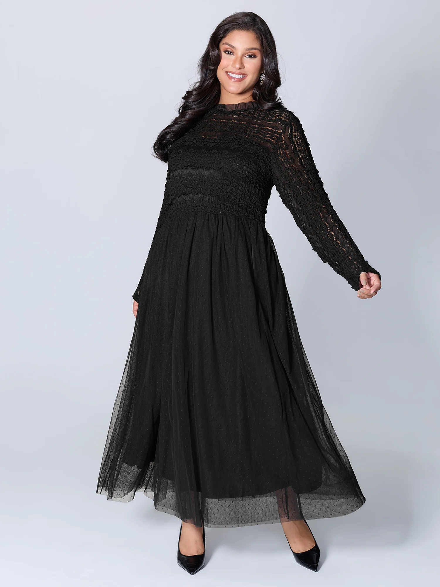 Textured Lace Sheer Lined Maxi Dress