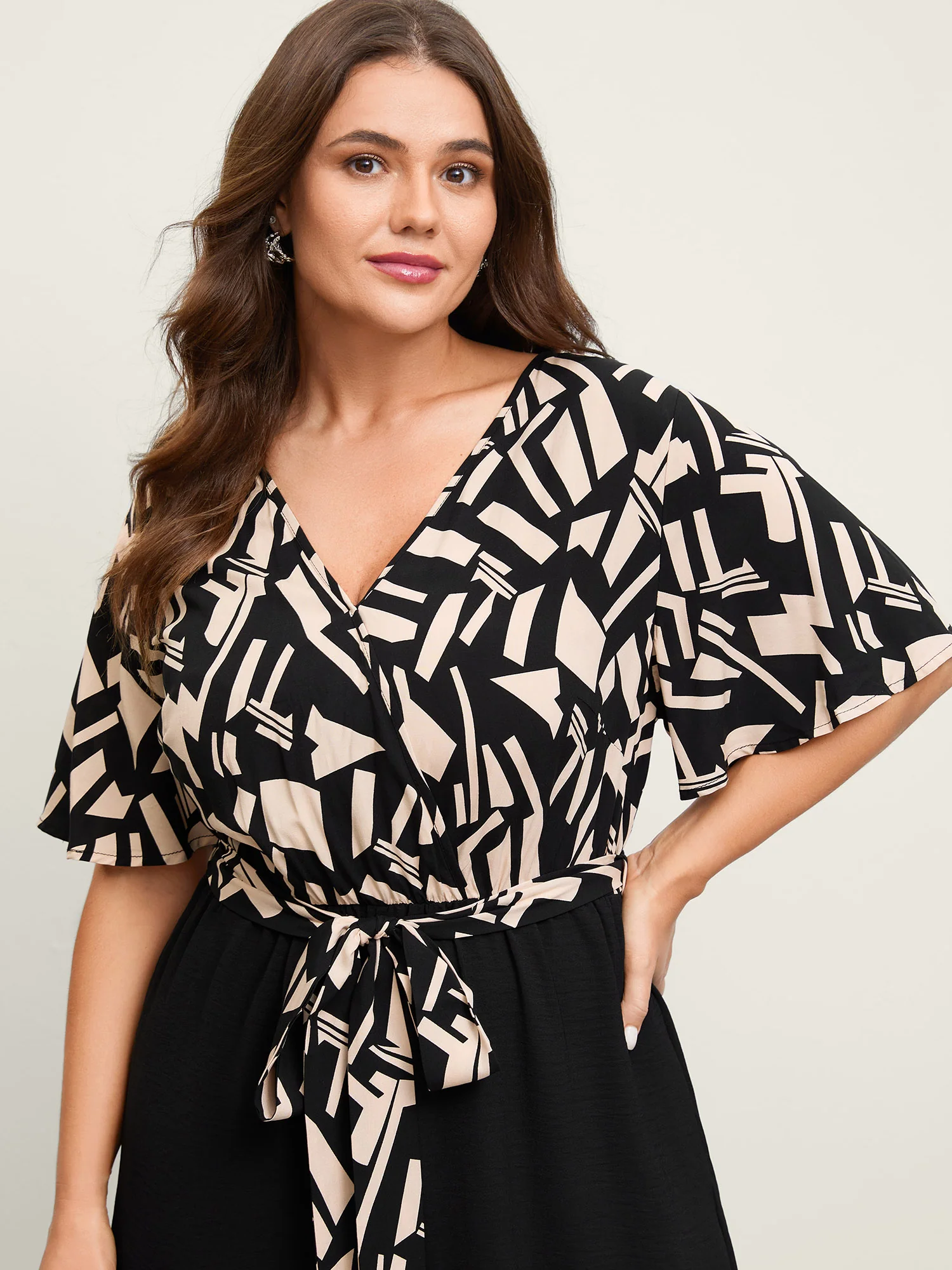 Geometric Pattern Contrast Pockets Jumpsuit