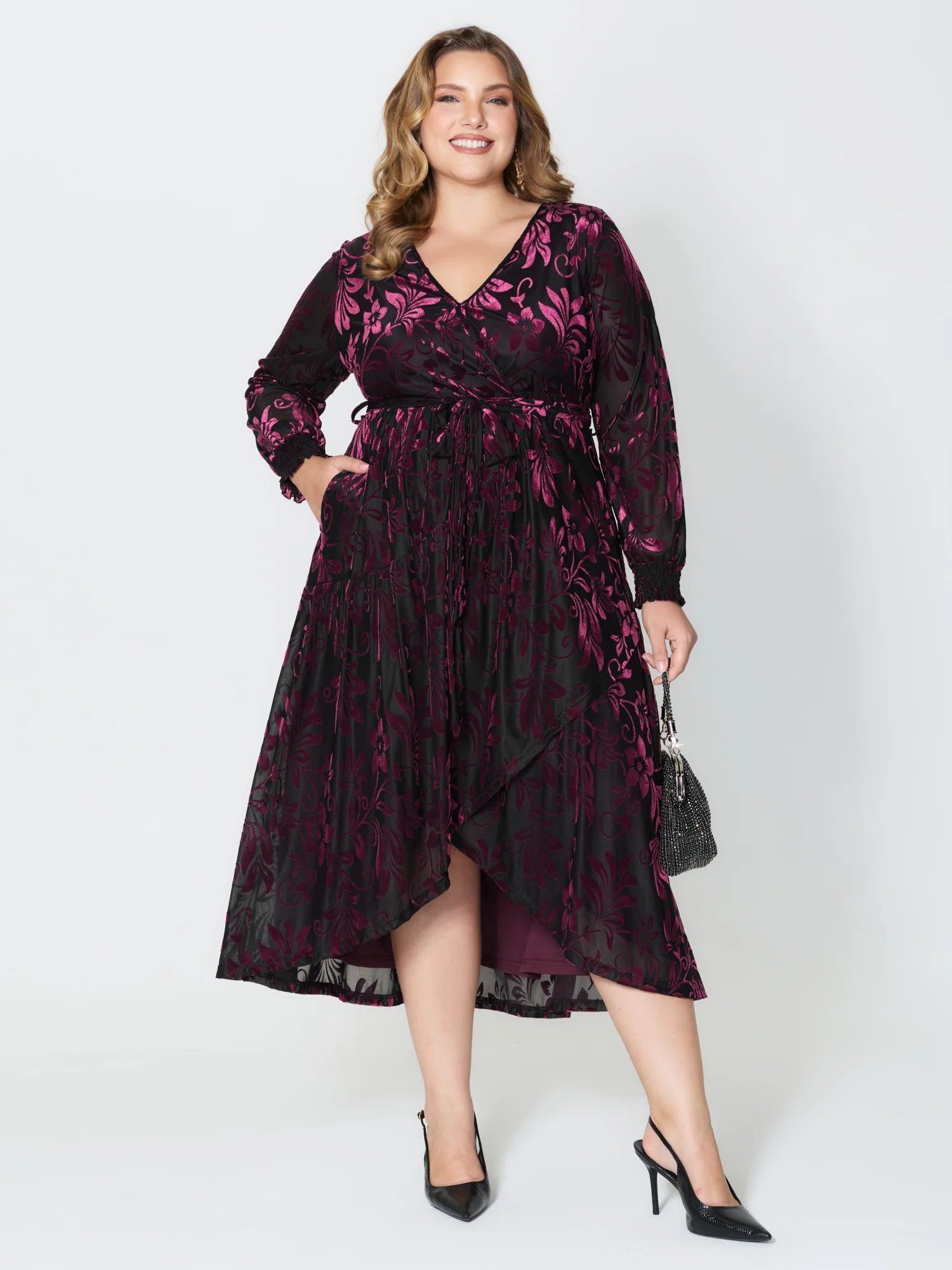 Shimmery Stretchy Velvet Shirred Maxi Dress