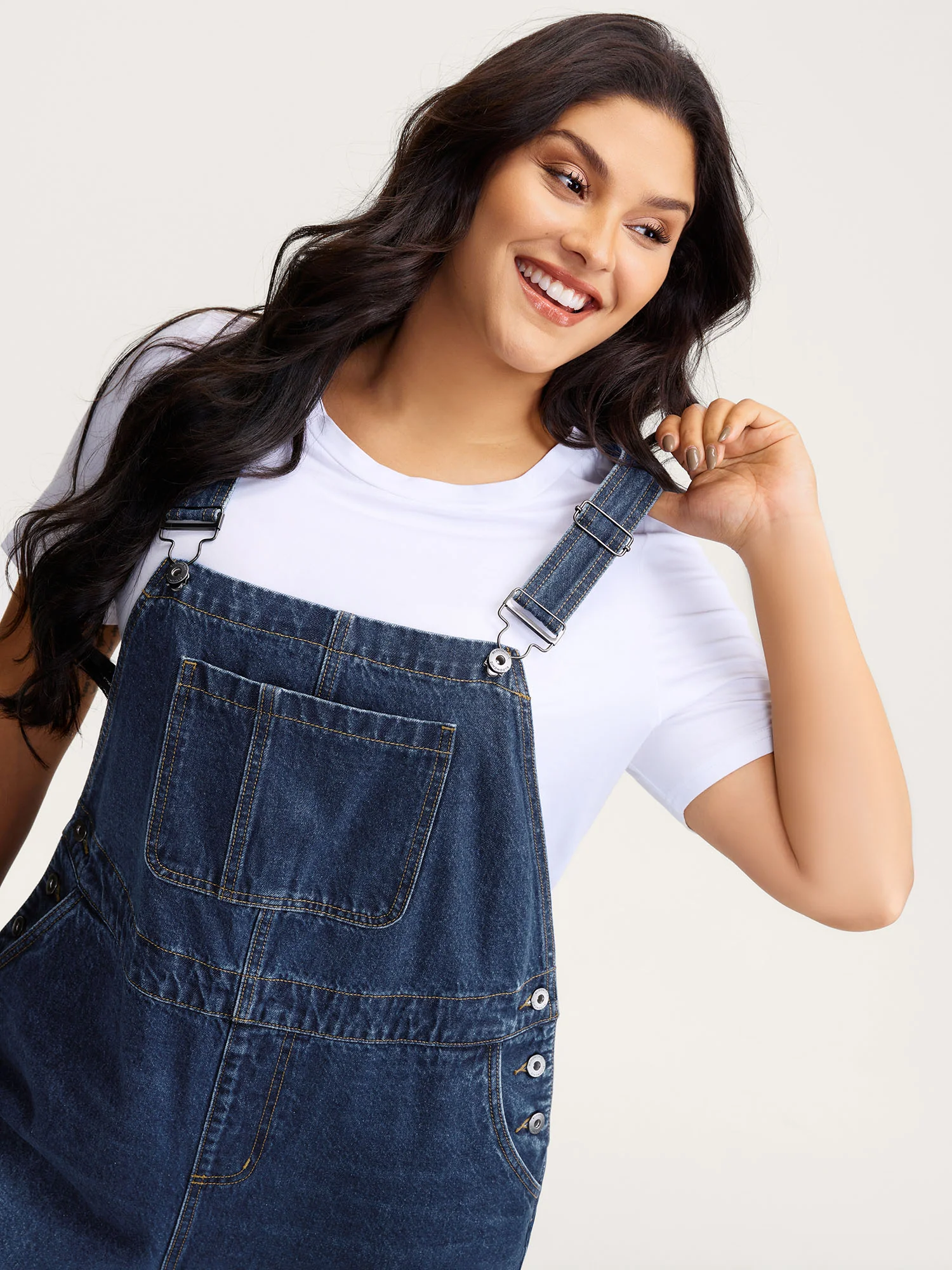 Cotton Relaxed-Fit Side Button Overall Denim Jumpsuit
