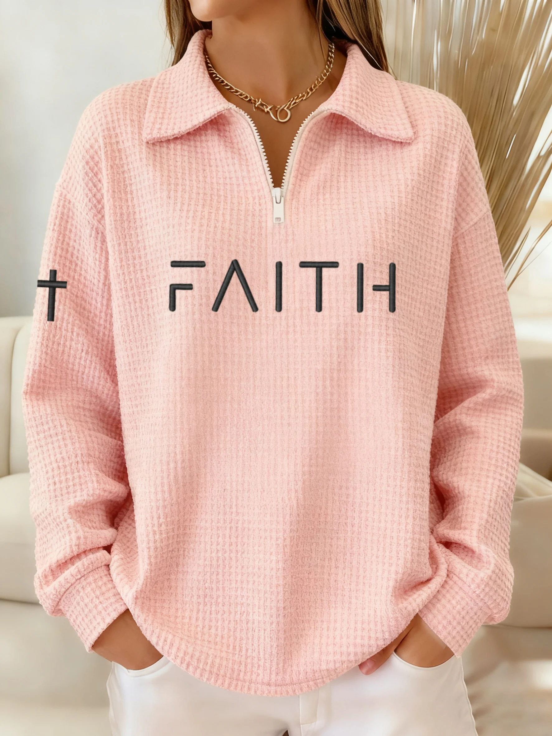 Women's Winter Faith Print Lapel Top